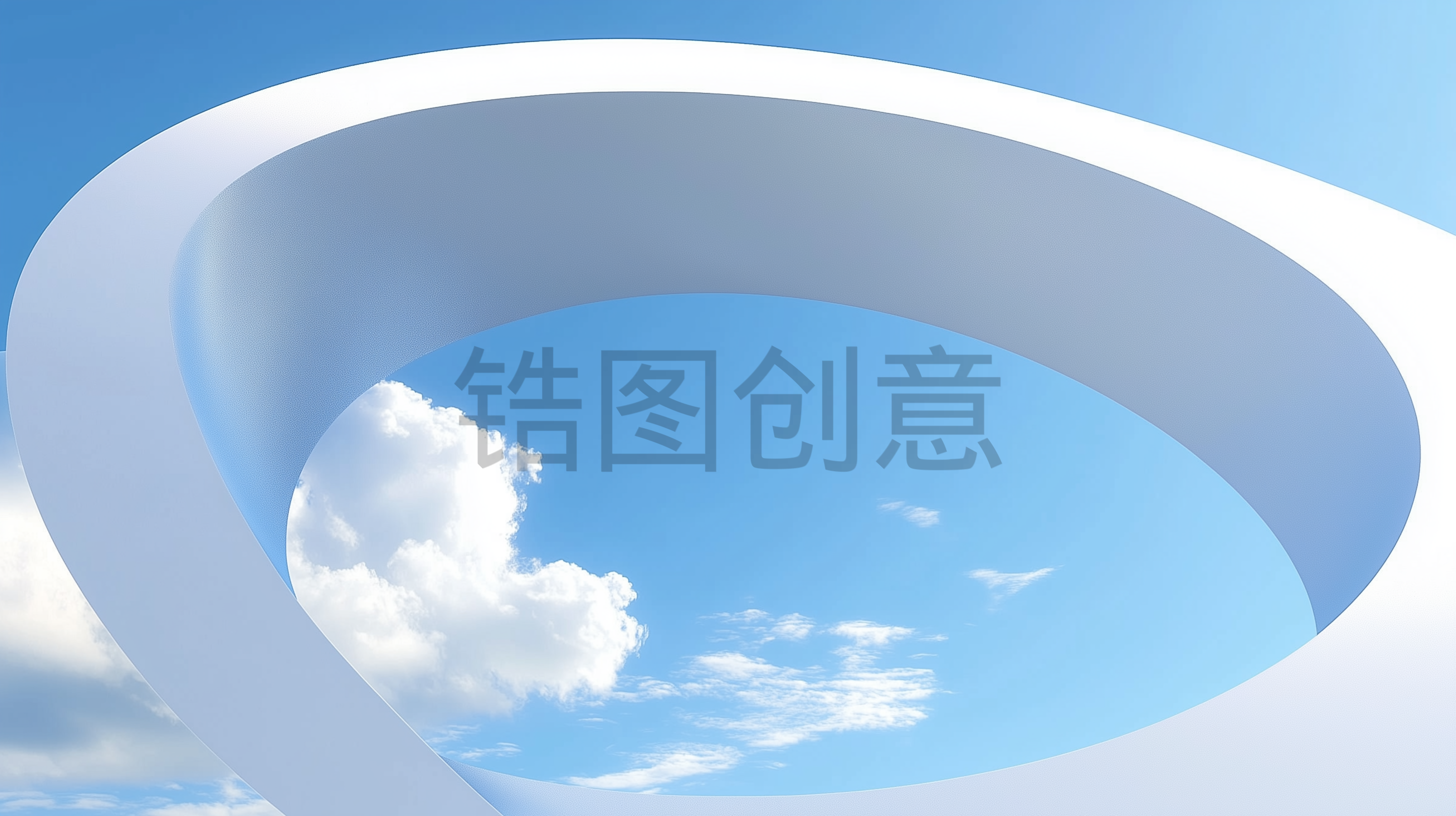 定设网-3d渲染白色弯曲环形曲线形状蓝色天空空间背景