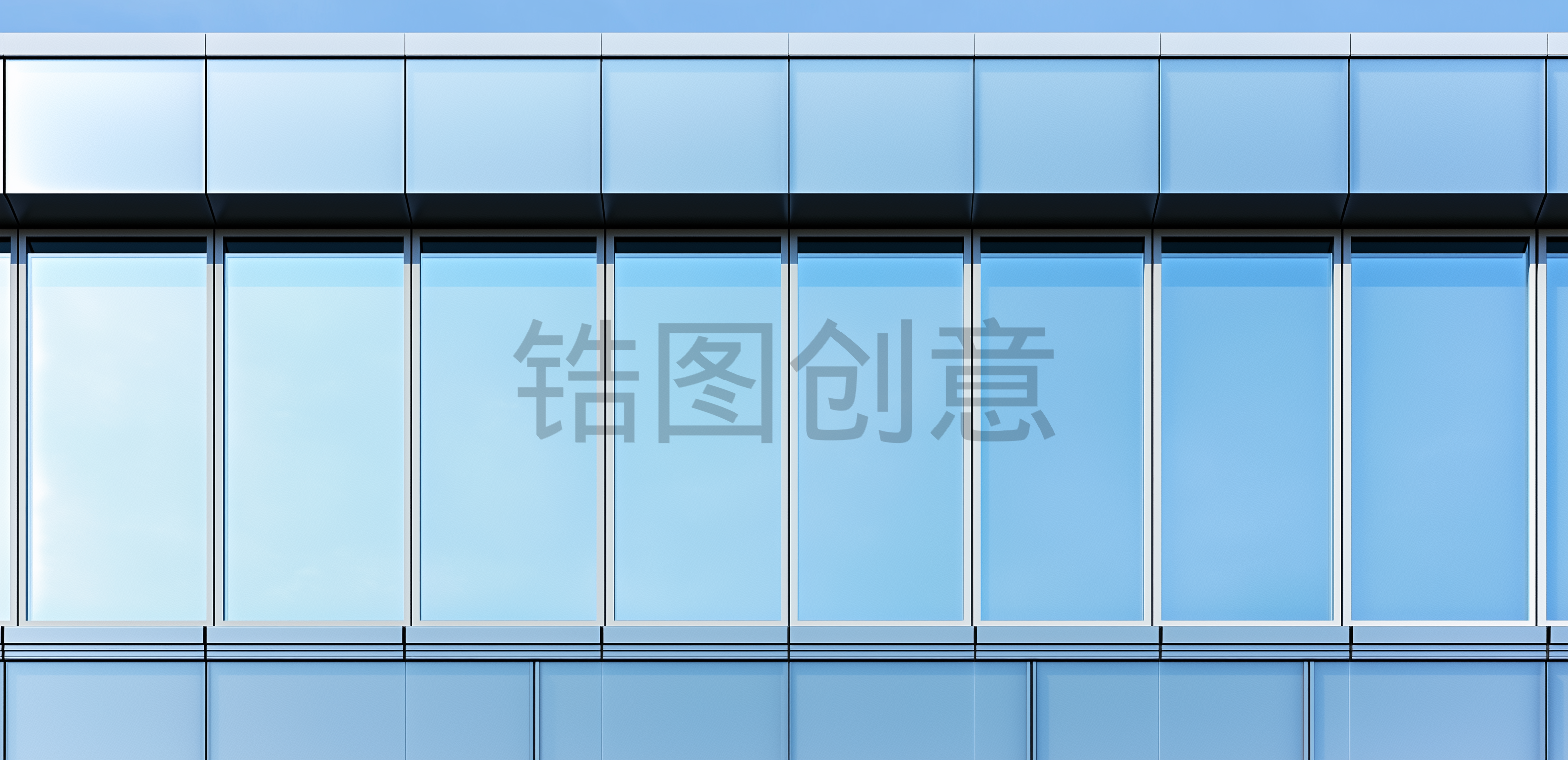 现代办公楼外墙特写蓝色玻璃素材