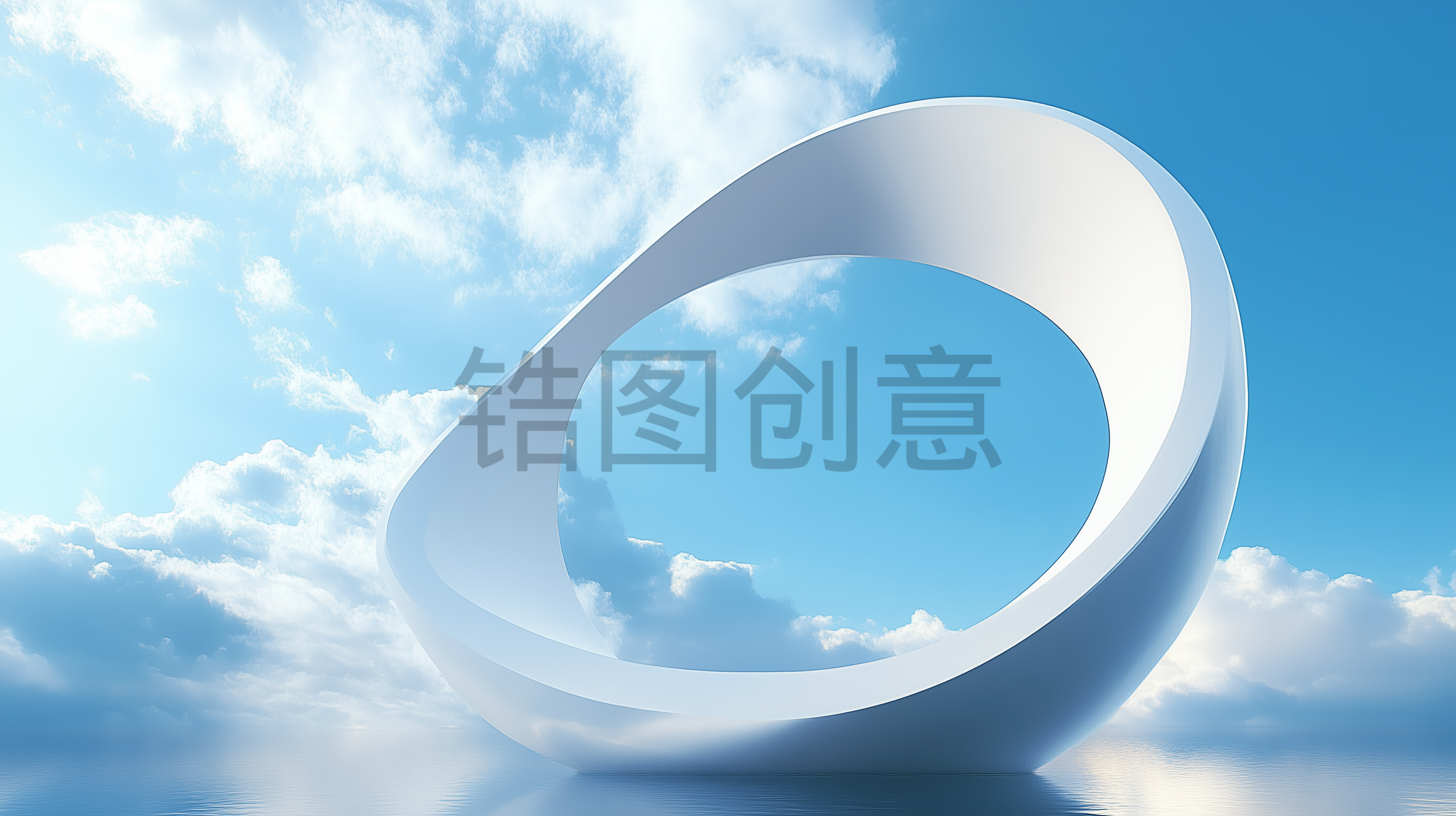 3d渲染白色弯曲环形曲线形状蓝色背景