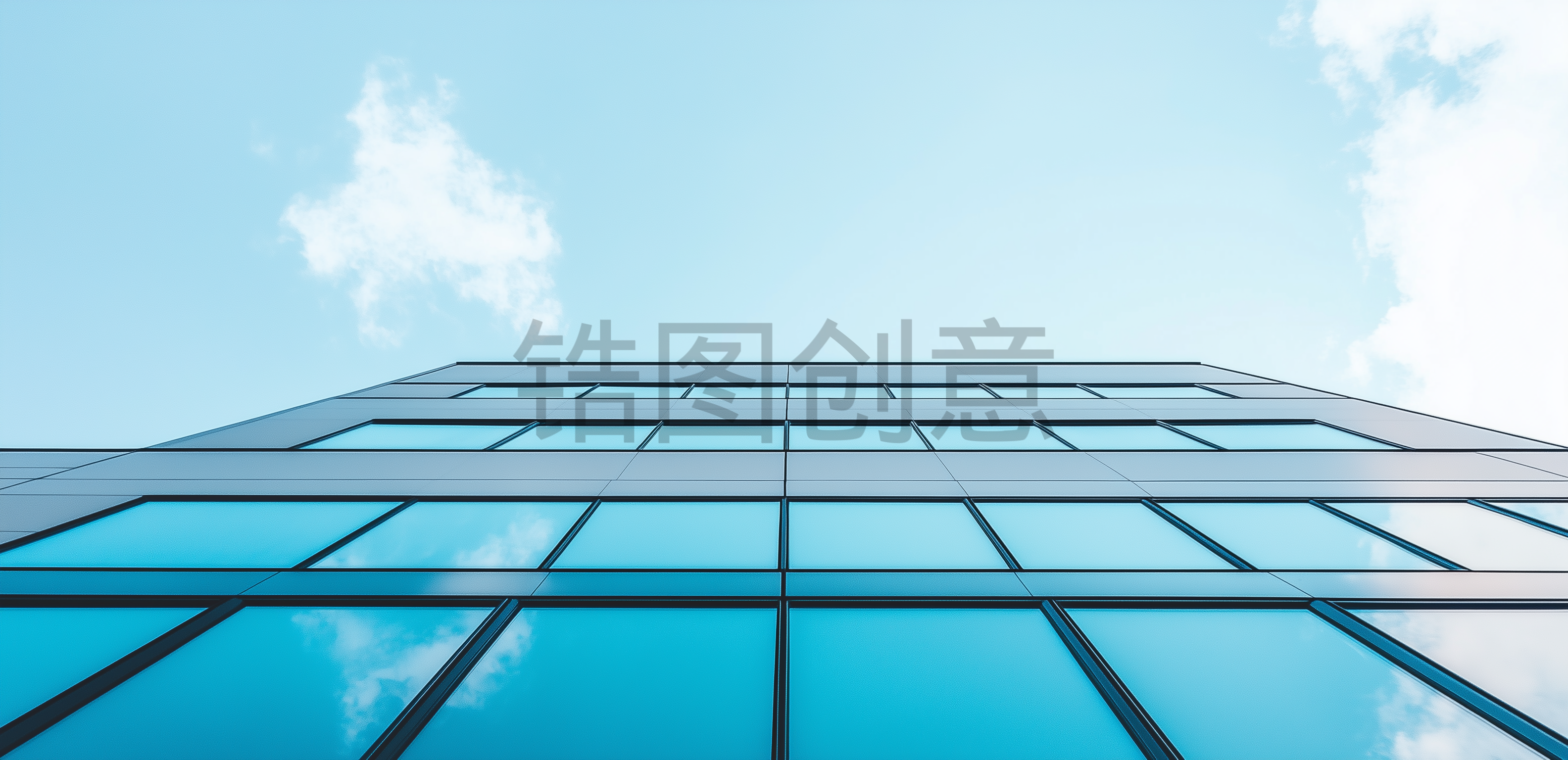 现代办公楼外墙特写蓝色玻璃素材