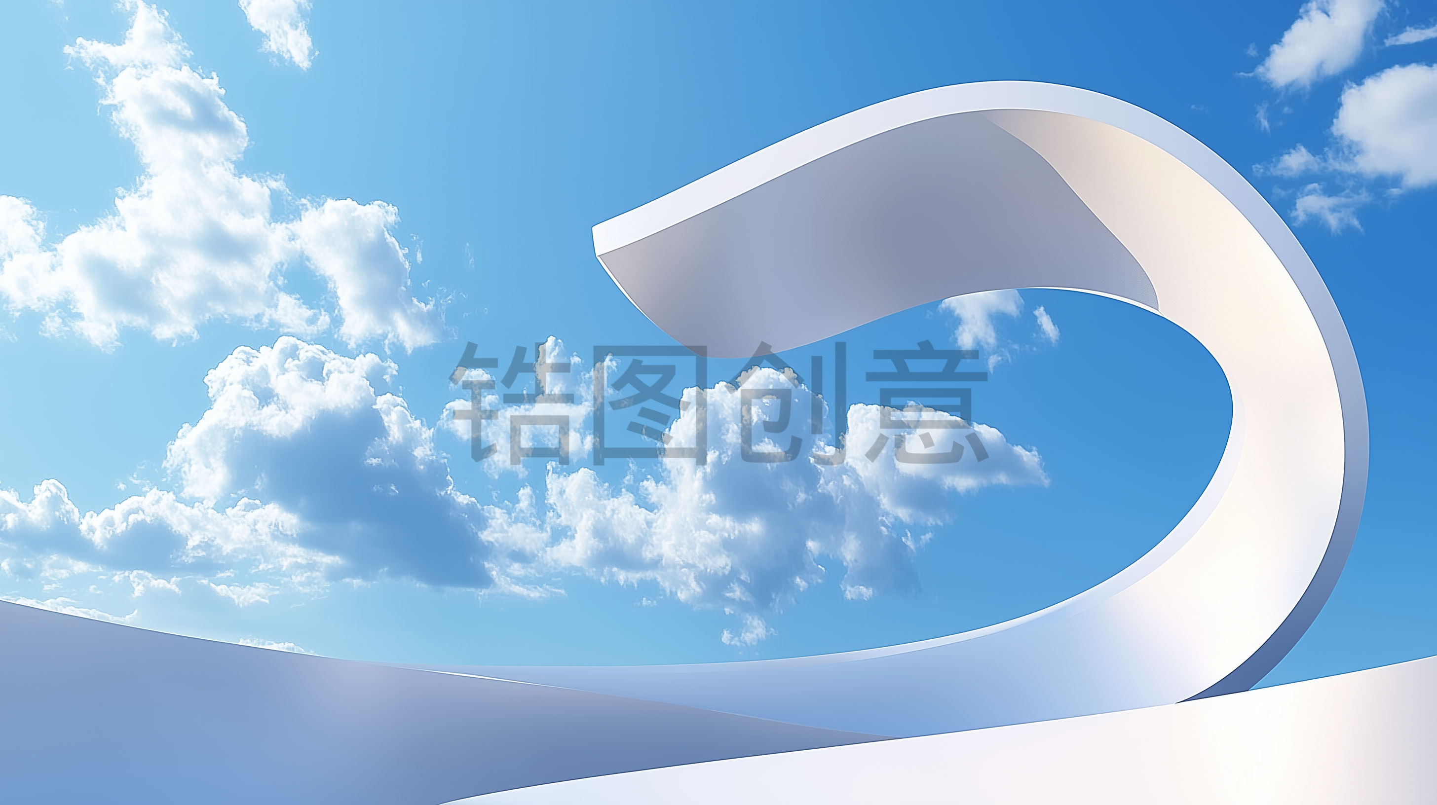 3d渲染白色弯曲环形曲线形状蓝色背景