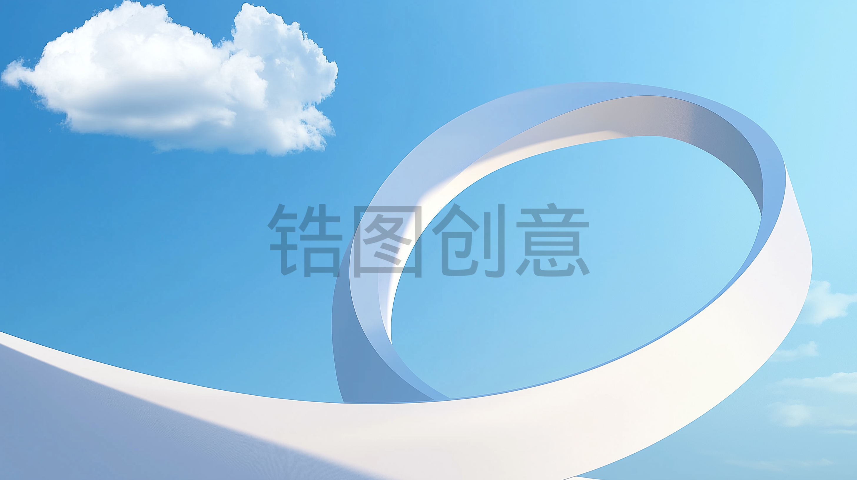 3d渲染白色弯曲环形曲线形状蓝色背景