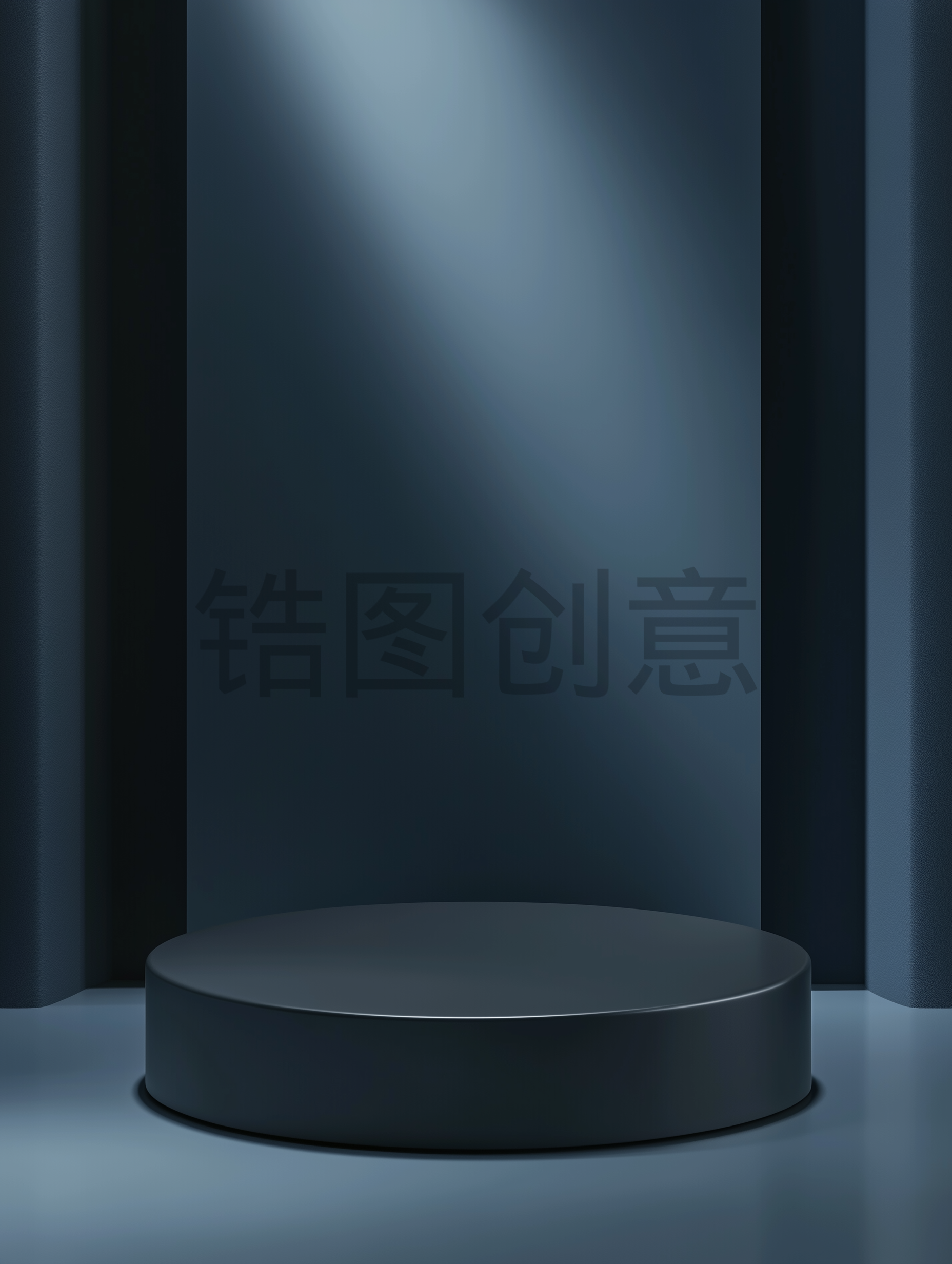 3d渲染蓝色圆形产品展台空间背景