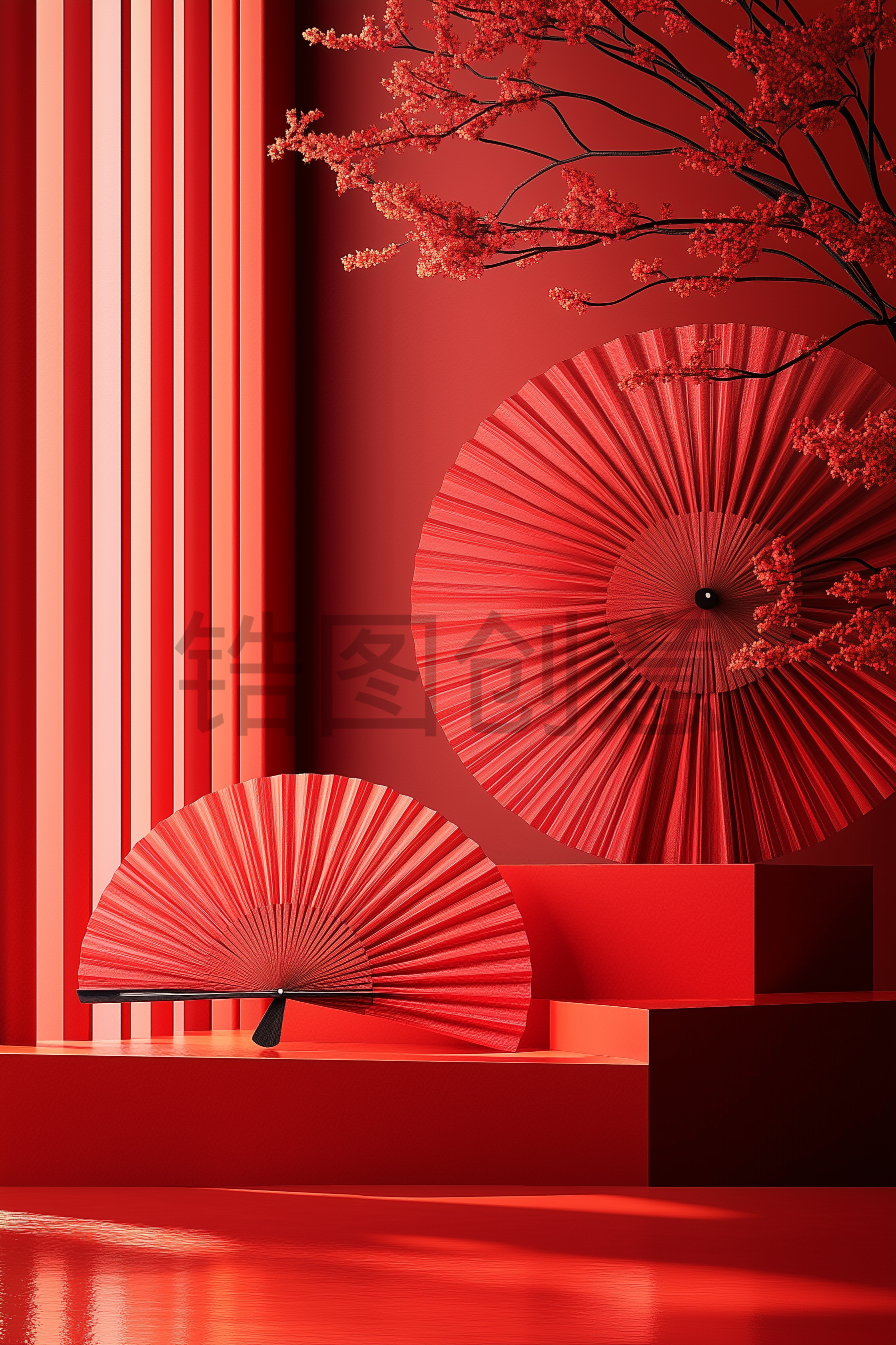 三维渲染室内新中式国风电商产品展示背景
