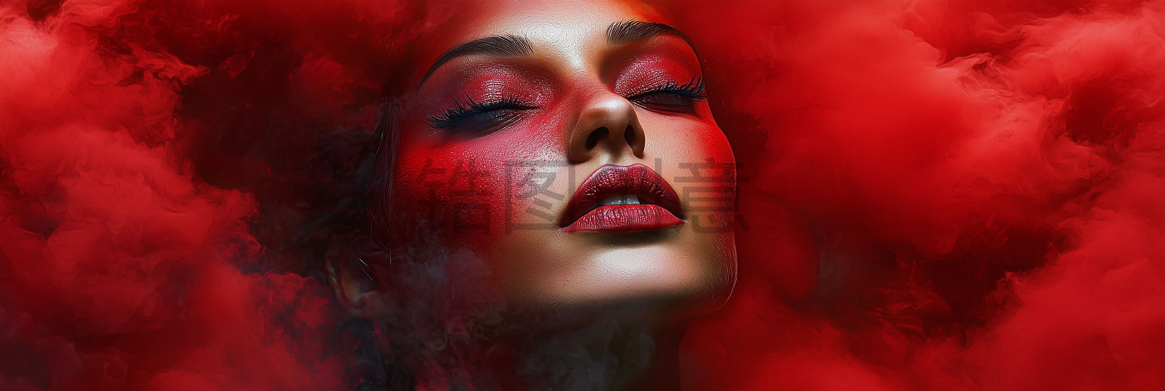 特效系列红色烟雾感与女人组合背景素材