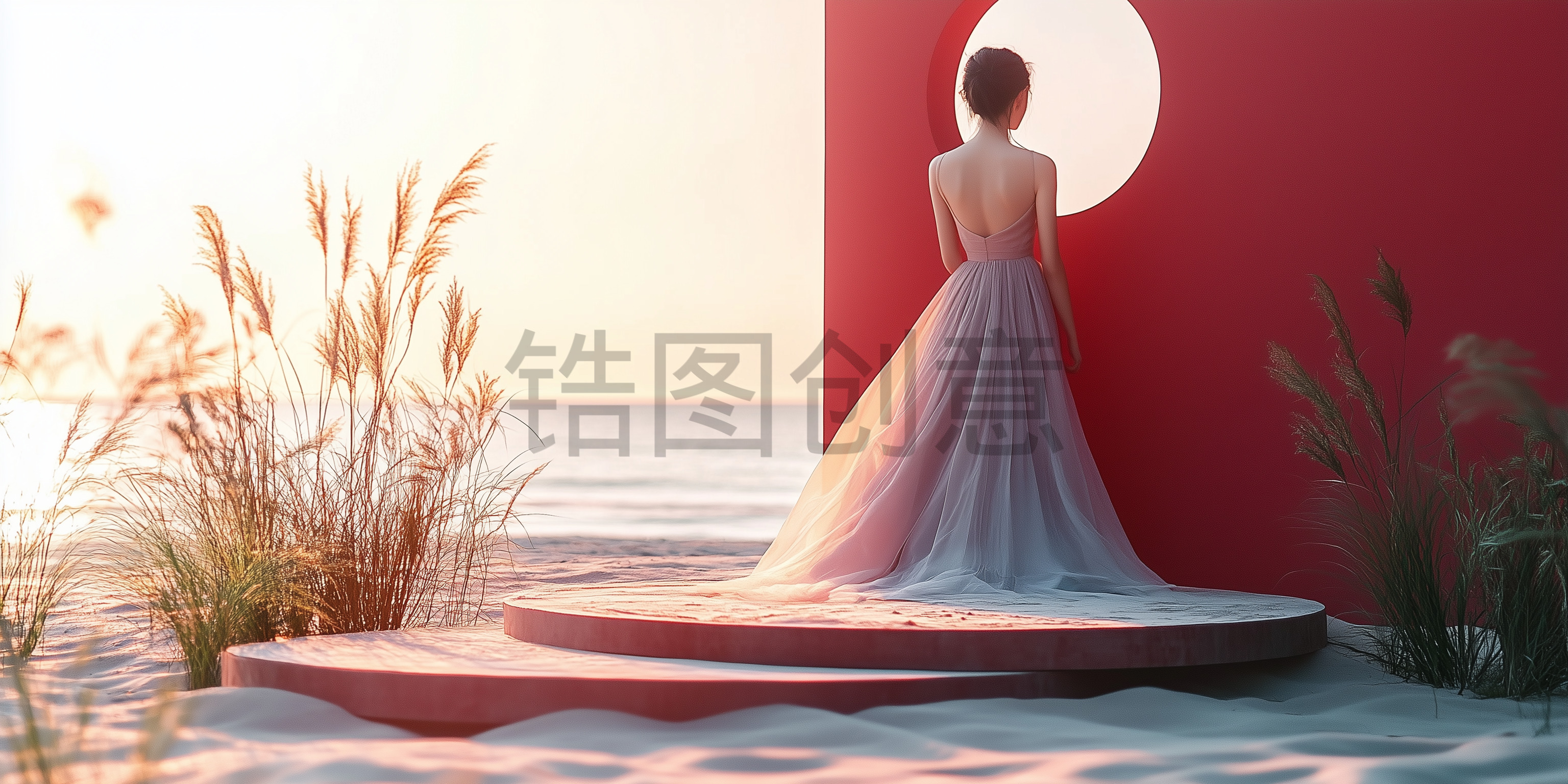 海边中国风婚礼拍摄女人背影背景