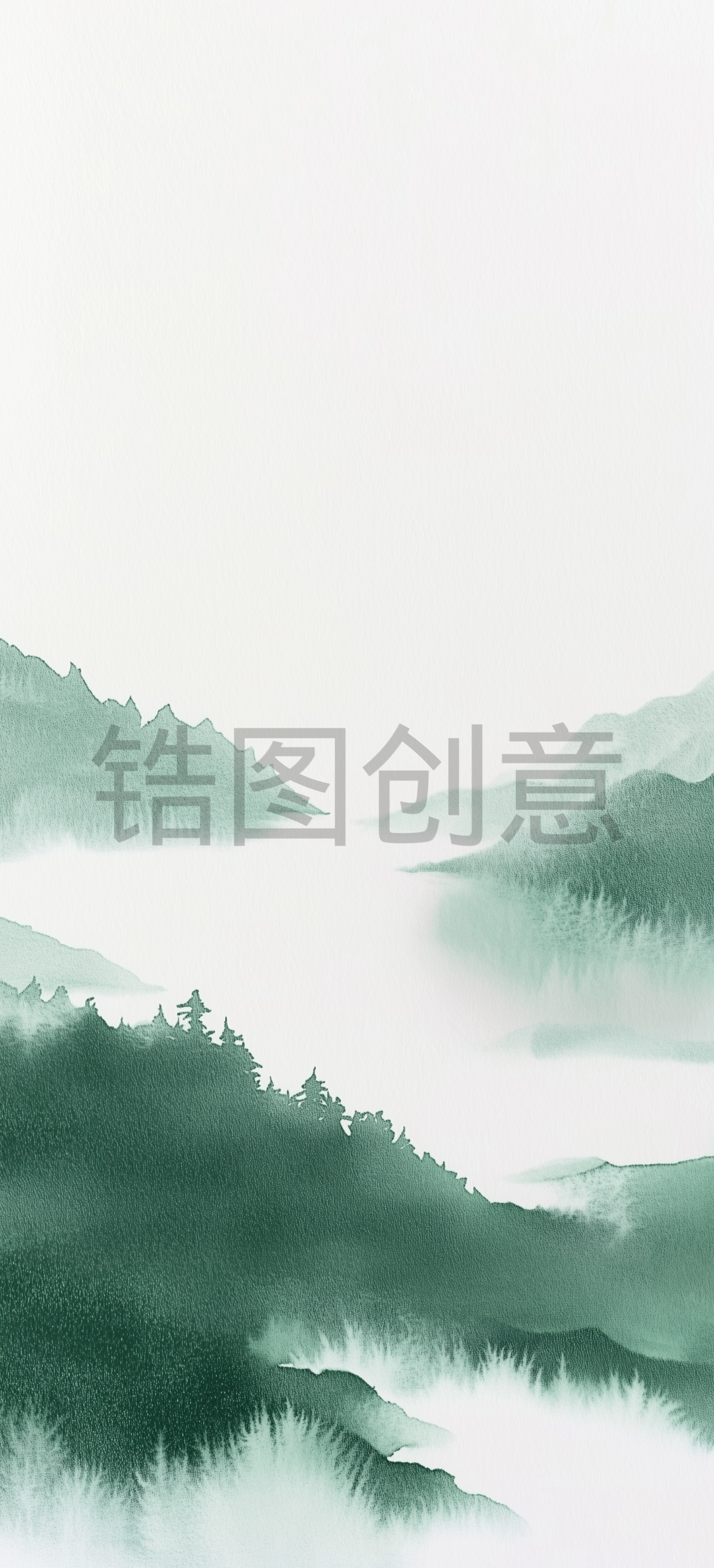 绿色水墨中国风山水背景素材