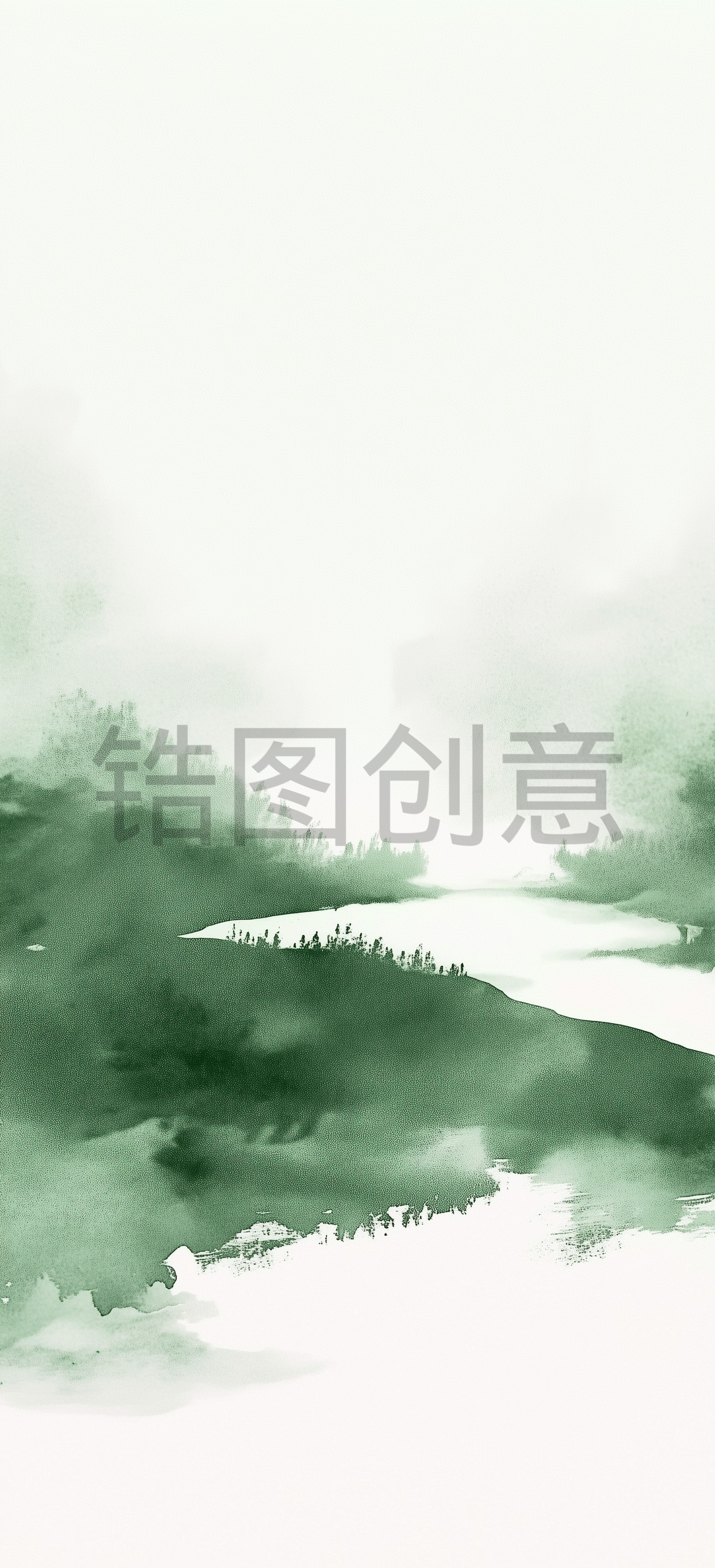 绿色水墨中国风山水背景素材