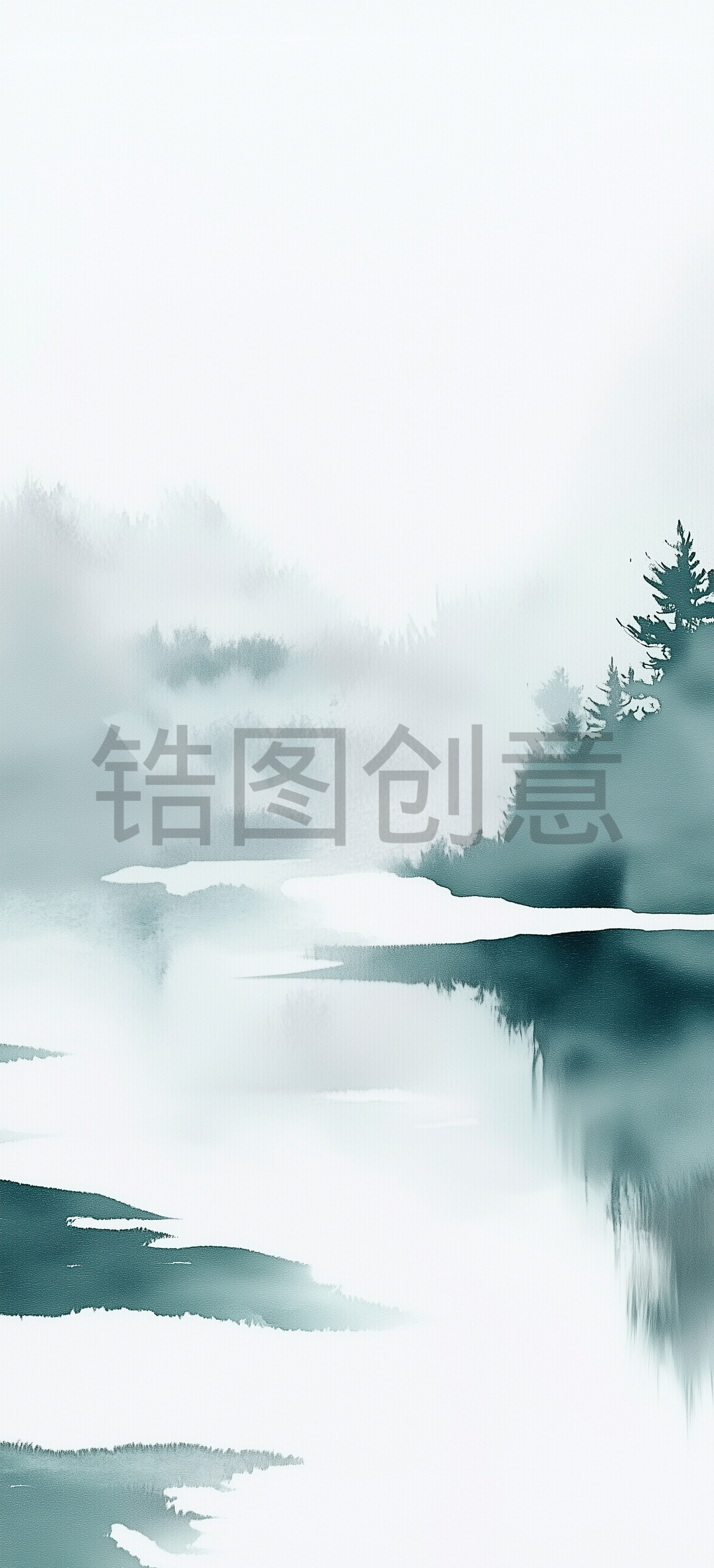 绿色水墨风抽象山水背景