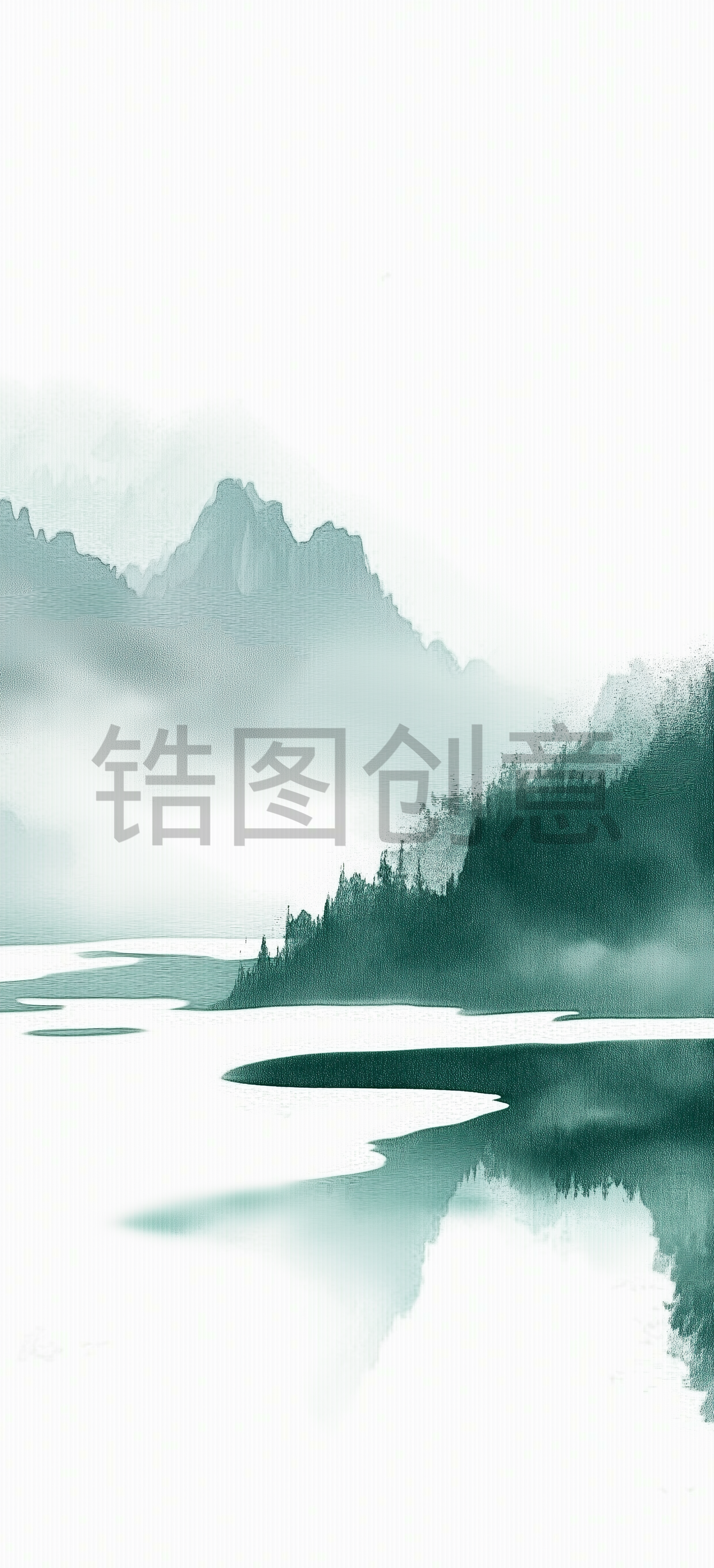 绿色水墨风抽象山水背景