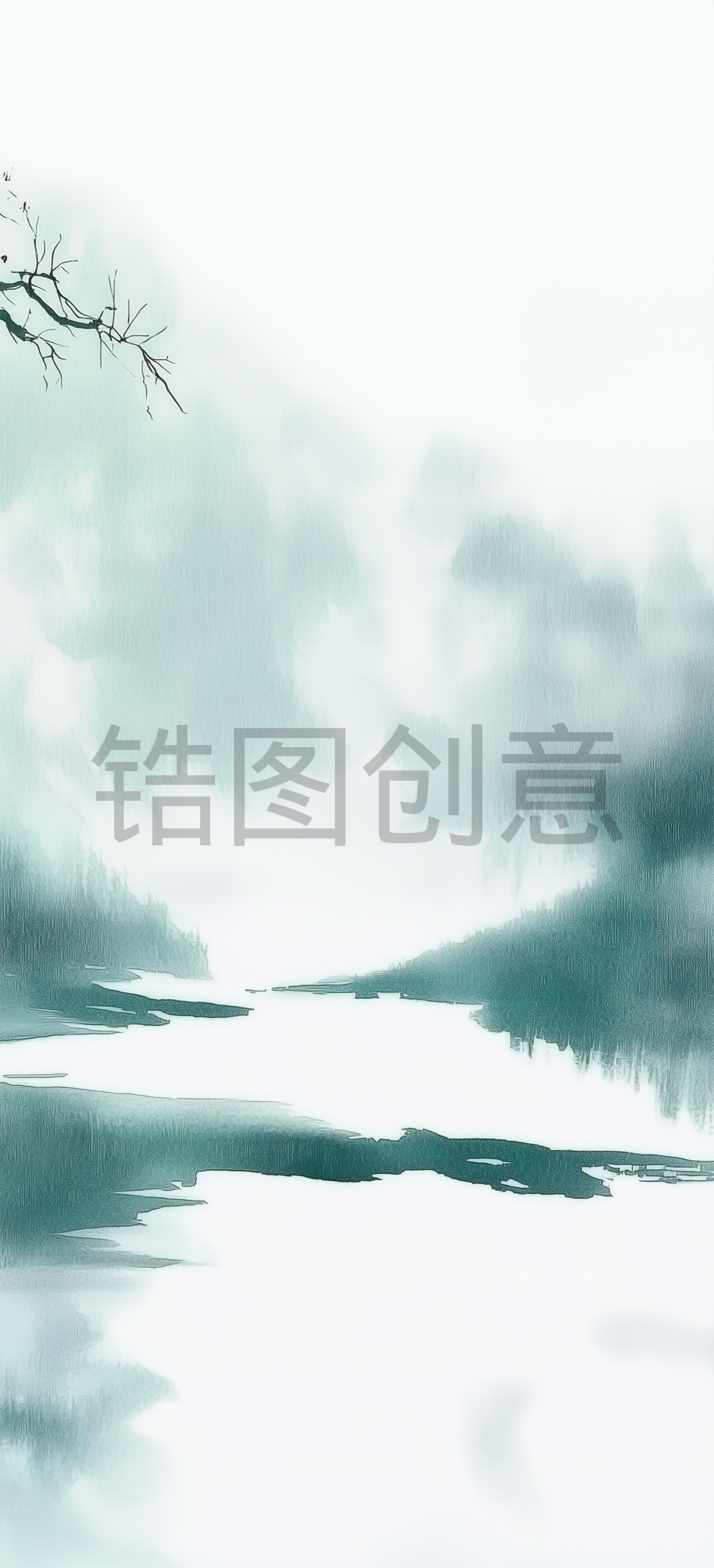 绿色水墨风抽象山水背景