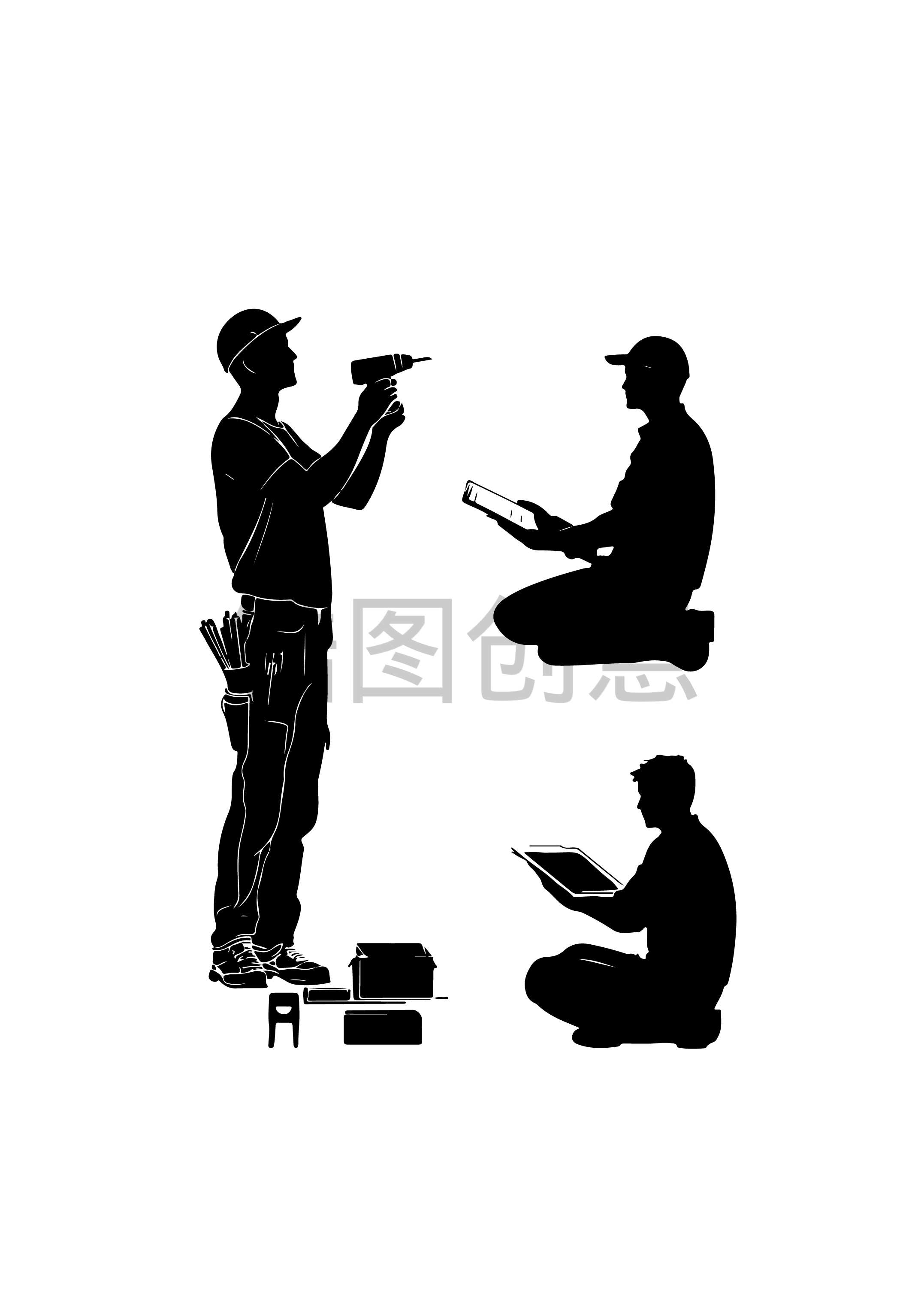 劳动节各行业人物剪影元素