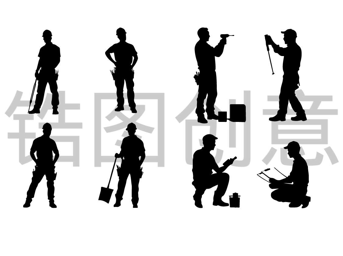 五一劳动节简约剪影工人剪影劳动剪影元素
