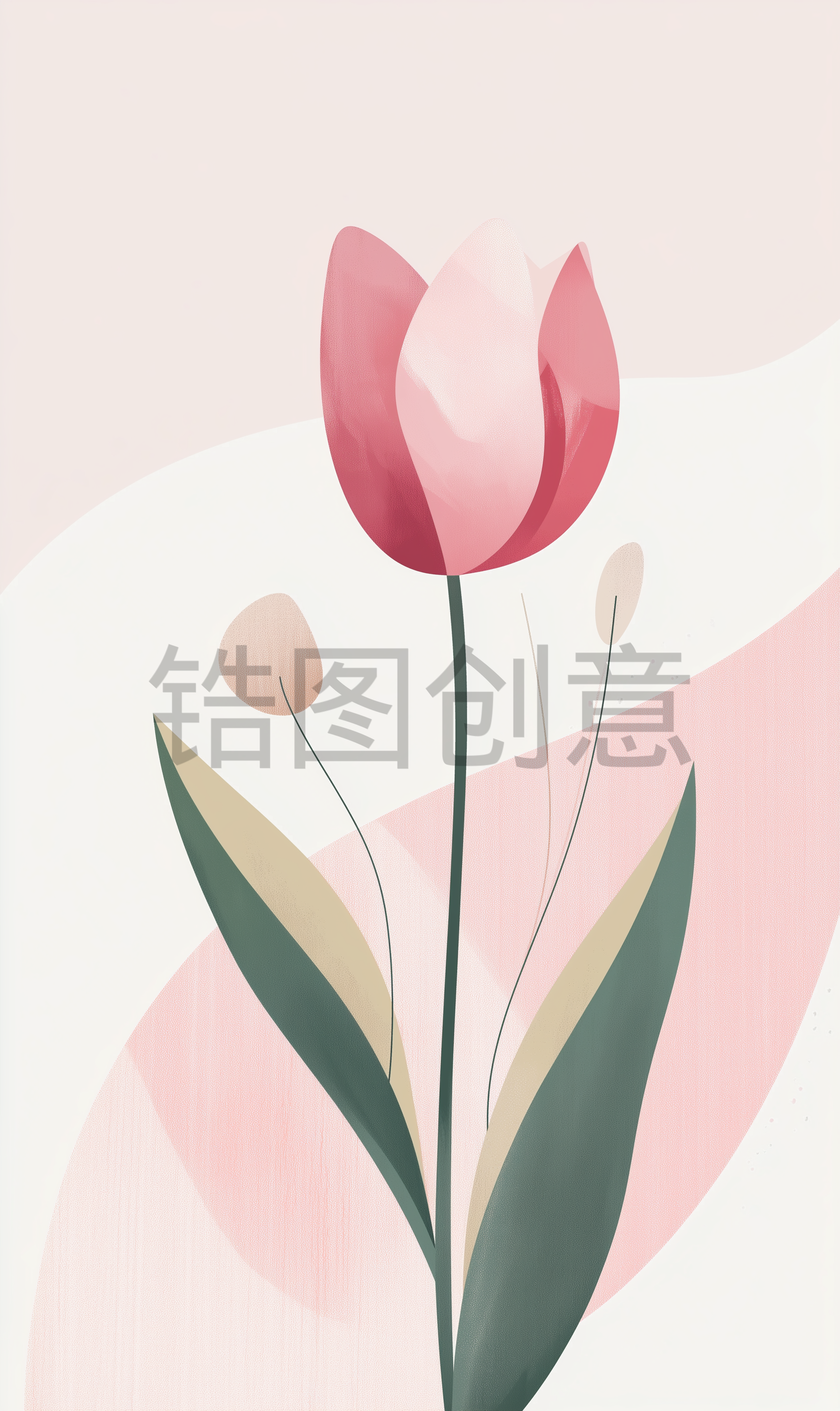 粉色郁金香花扁平插图元素背景