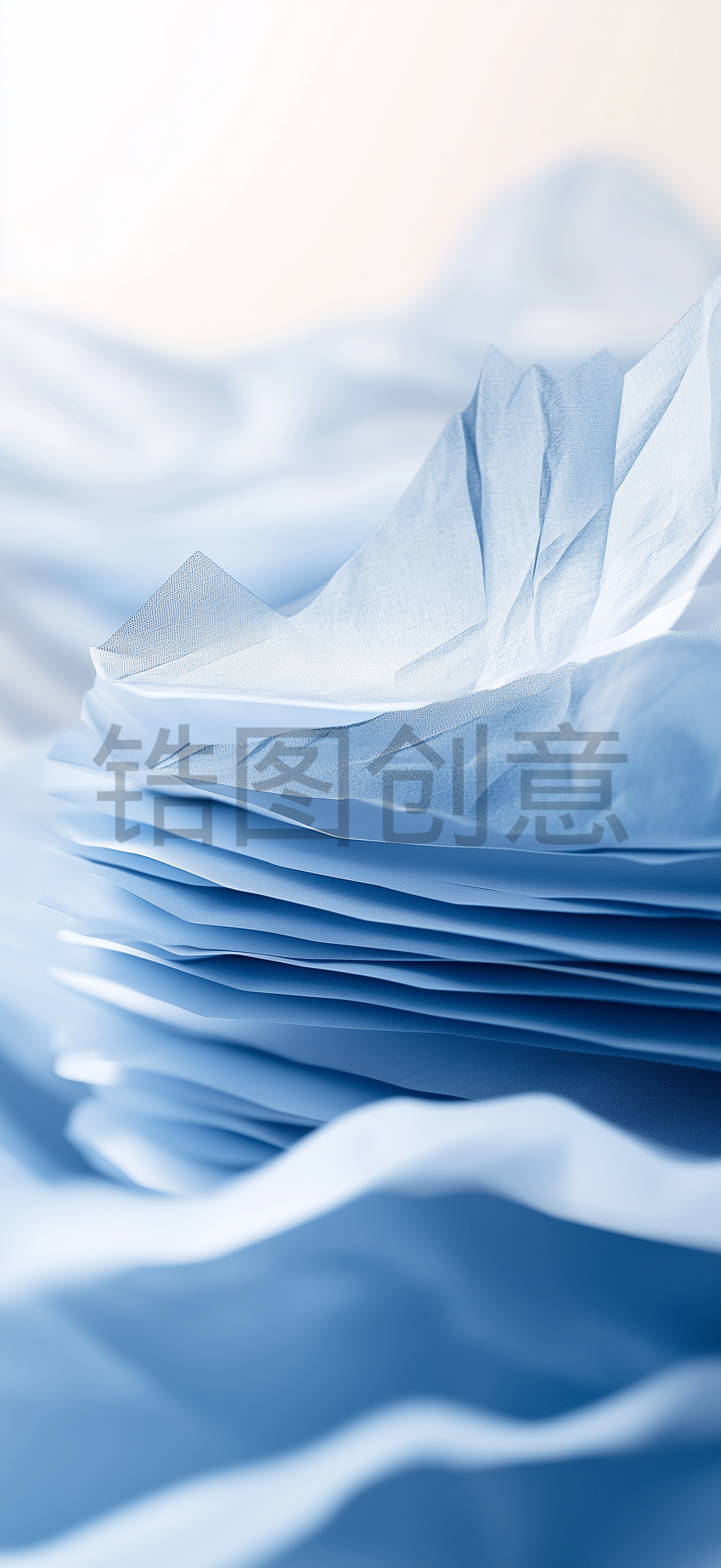 一堆纸张，射出光线，渐变背景，特写，微距摄影，景深，散景效果，扁平设计，简单形状，极简主义，高分辨率，清晰聚焦，照片写实，体积照明，电影风格，Octane渲染，苹果壁纸风格