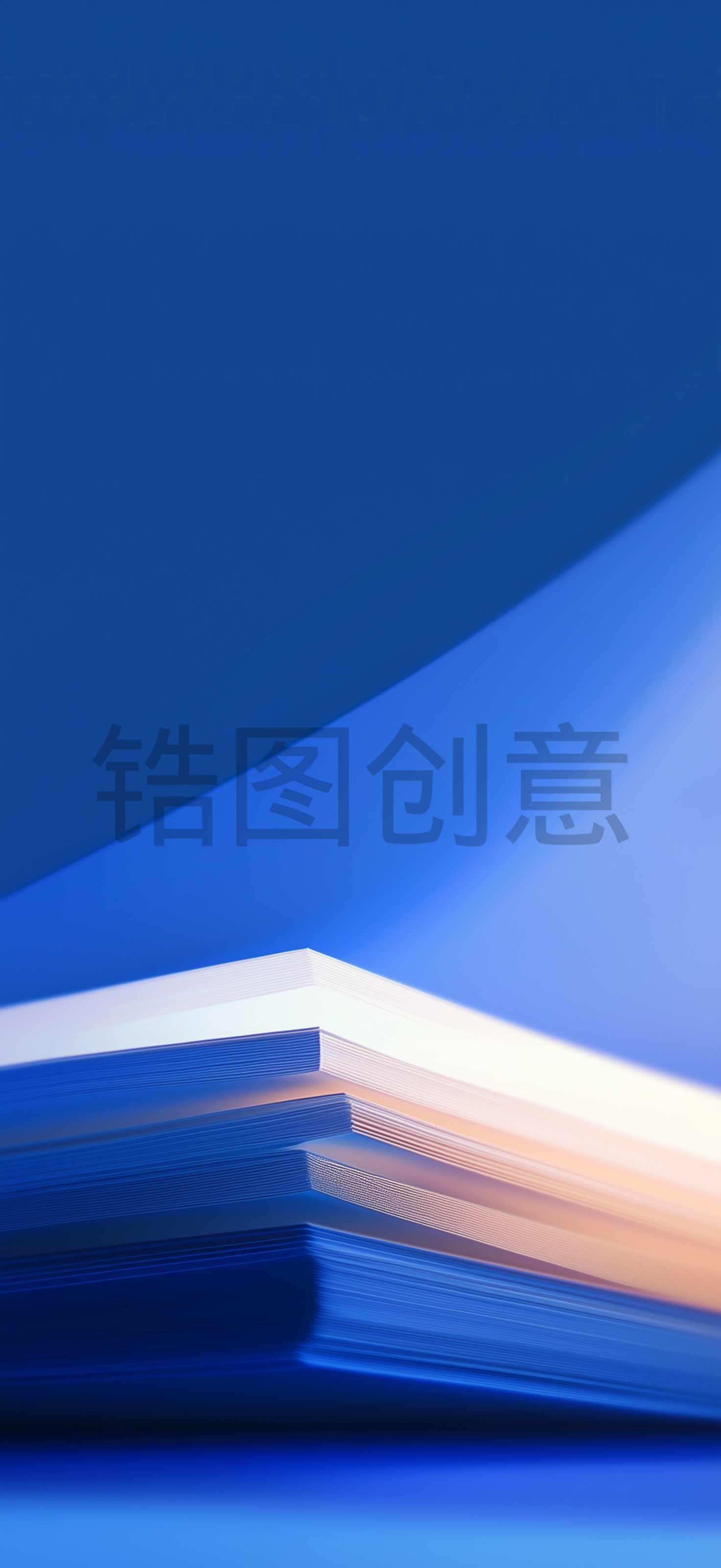 手机极简蓝色背景壁纸，一堆纸张，带有光影，简单的光影，极简主义, 干净的背景
