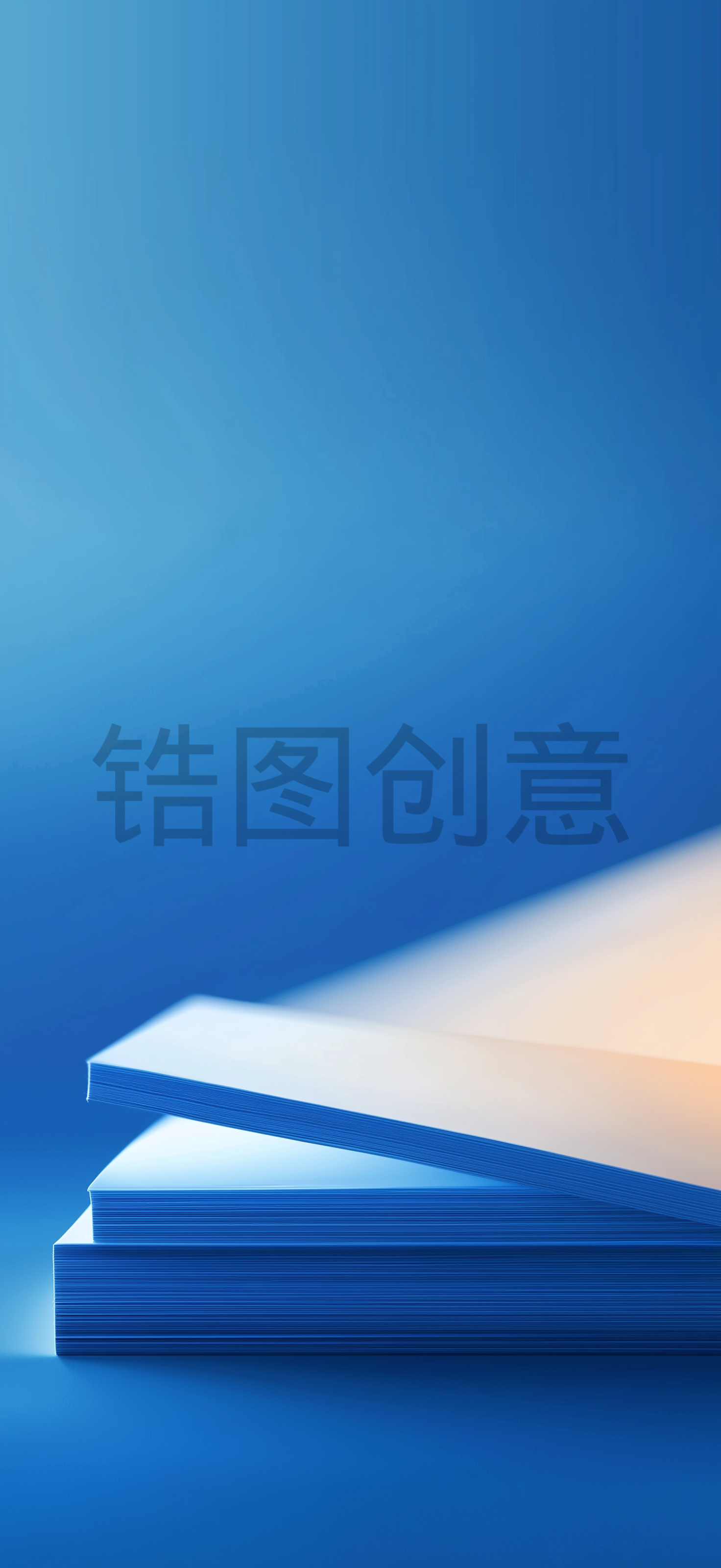 手机极简蓝色背景壁纸，一堆纸张，带有光影，简单的光影，极简主义, 干净的背景
