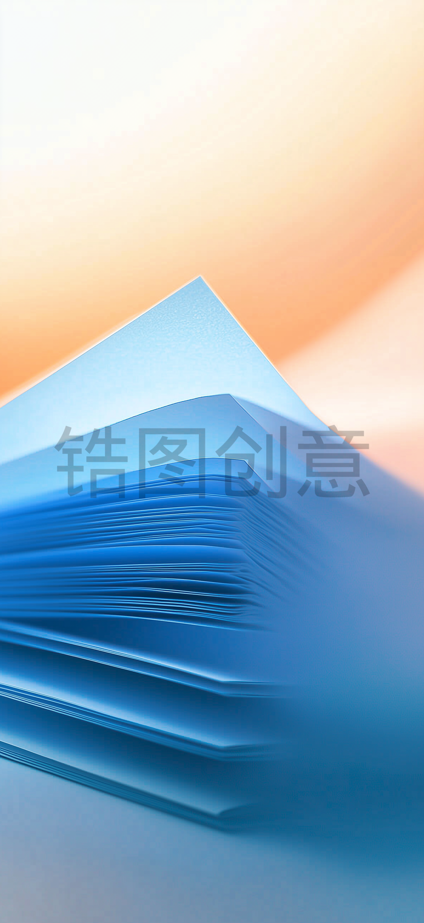 手机极简蓝色橙色背景壁纸，一堆纸张，带有光影，简单的光影，极简主义, 干净的背景