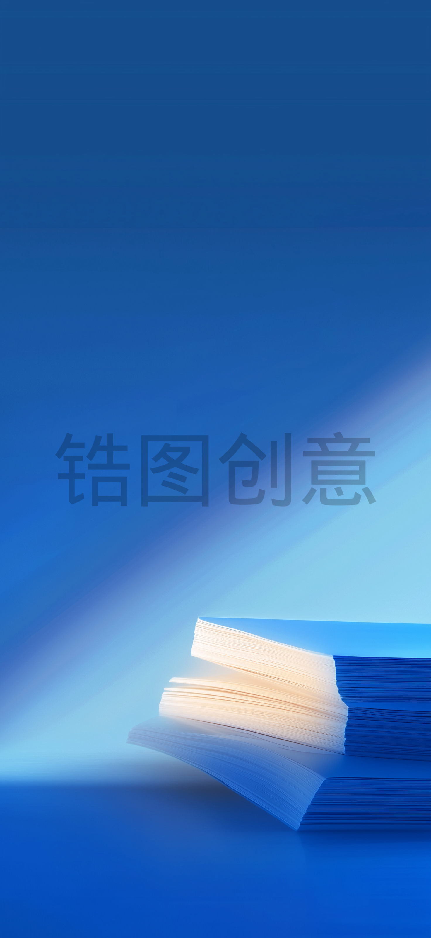 手机极简蓝色背景壁纸，一堆纸张，带有光影，简单的光影，极简主义, 干净的背景