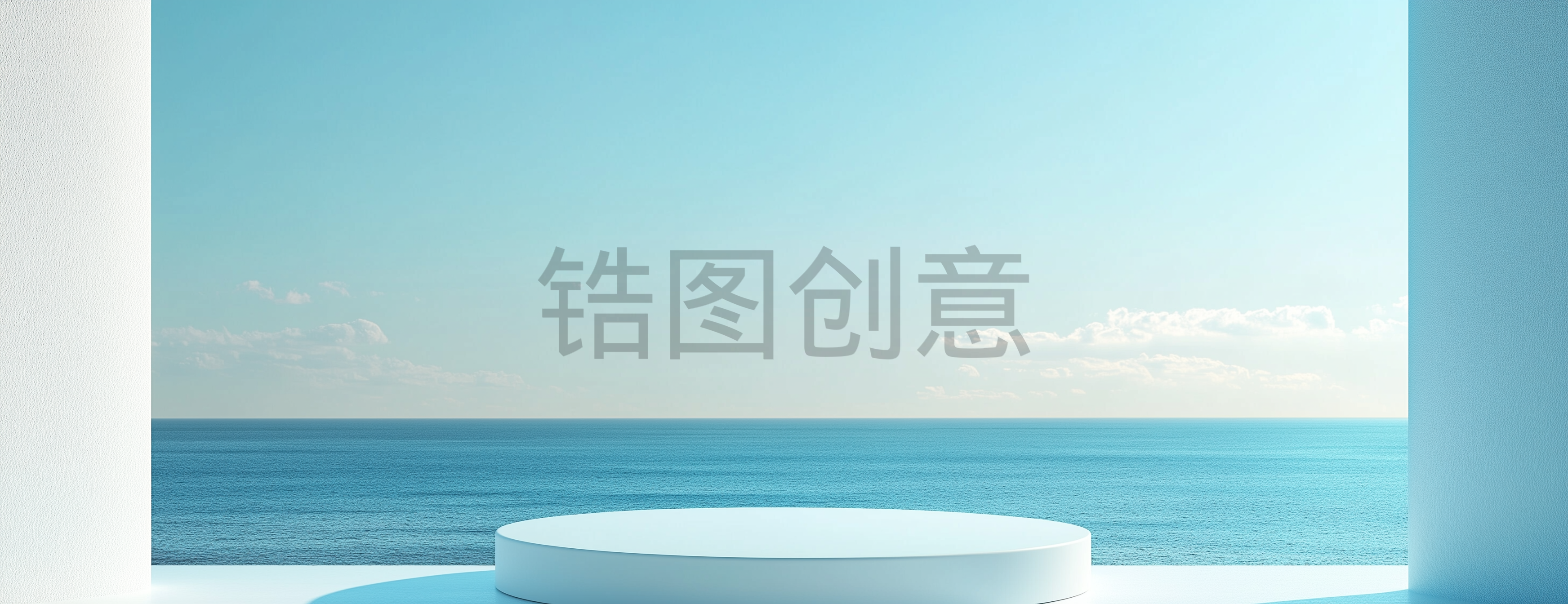 简约电商蓝天大海夏季C4D圆形展台场景