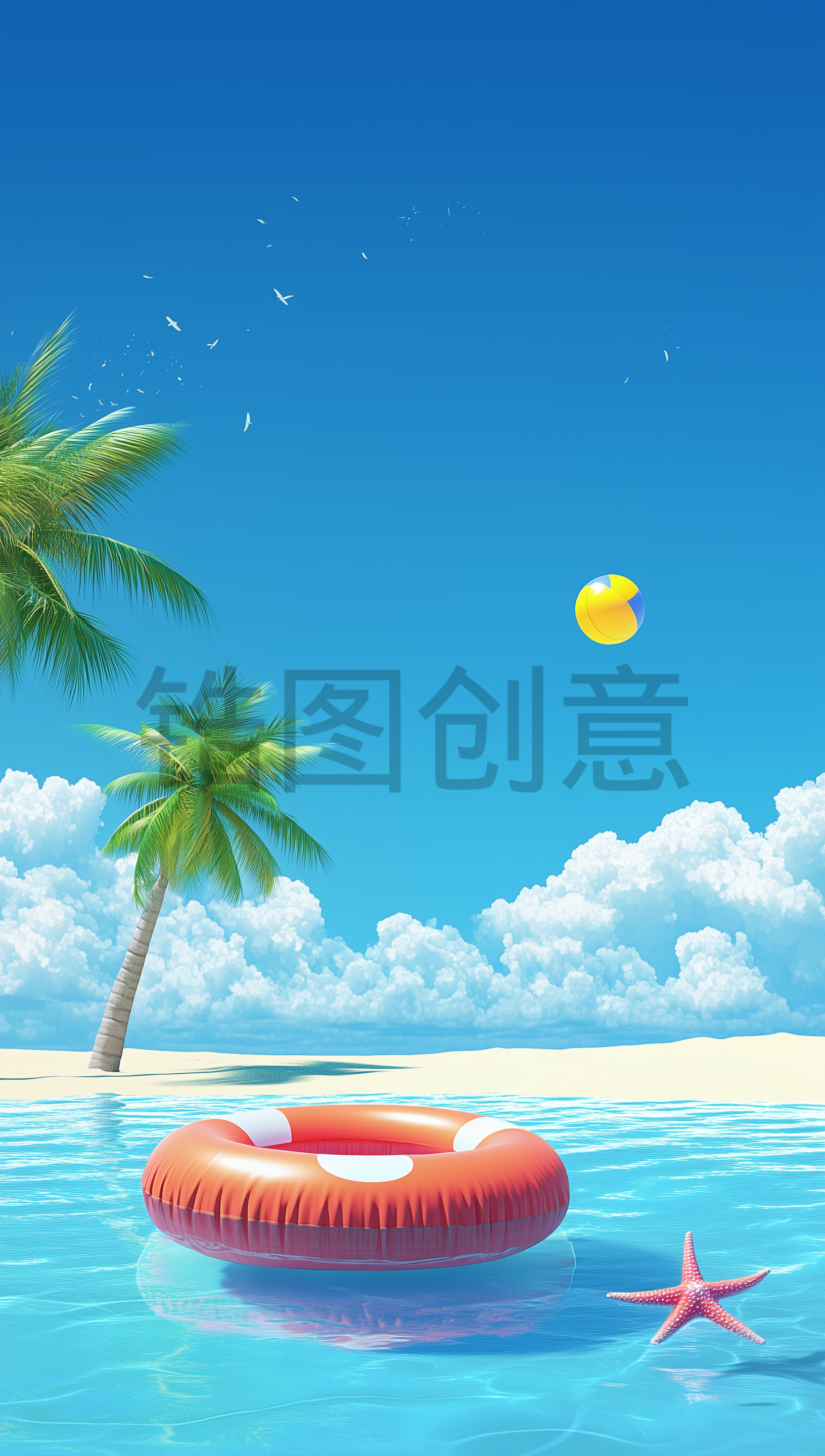 夏天夏季夏日海边海水游泳圈清爽感场景图片