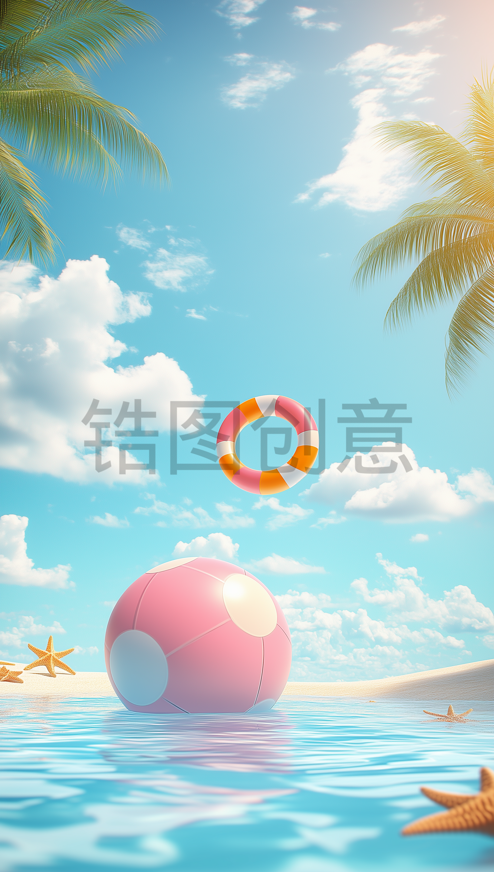 夏天夏季清爽海边旅行元素模型
