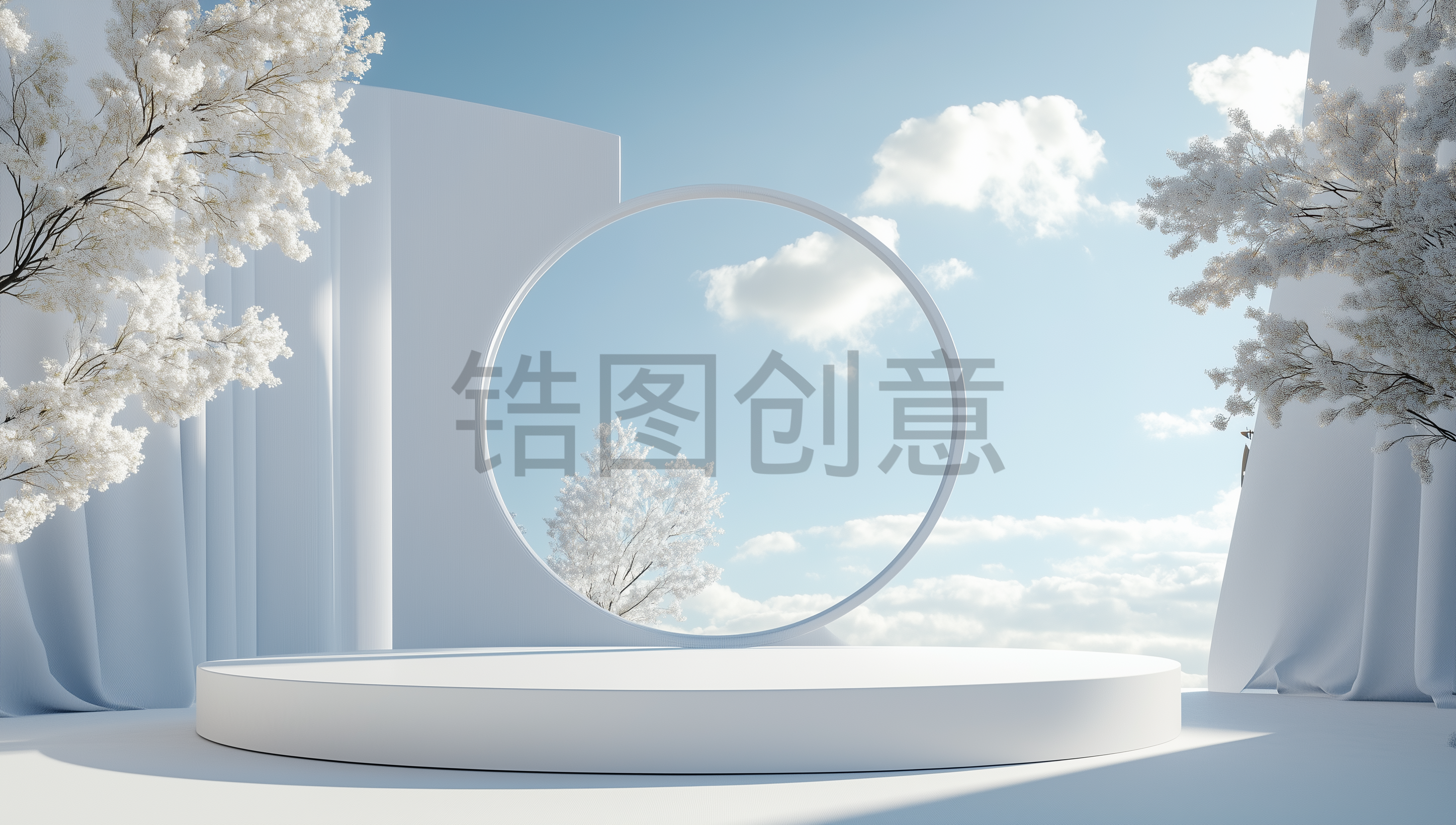 电商蓝天夏季C4D圆形展台空间场景
