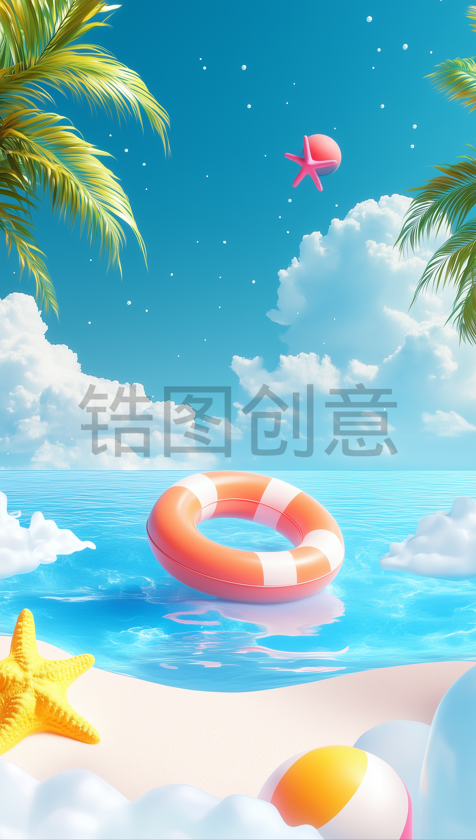 电商3D立体夏天夏季夏日海边场景图片