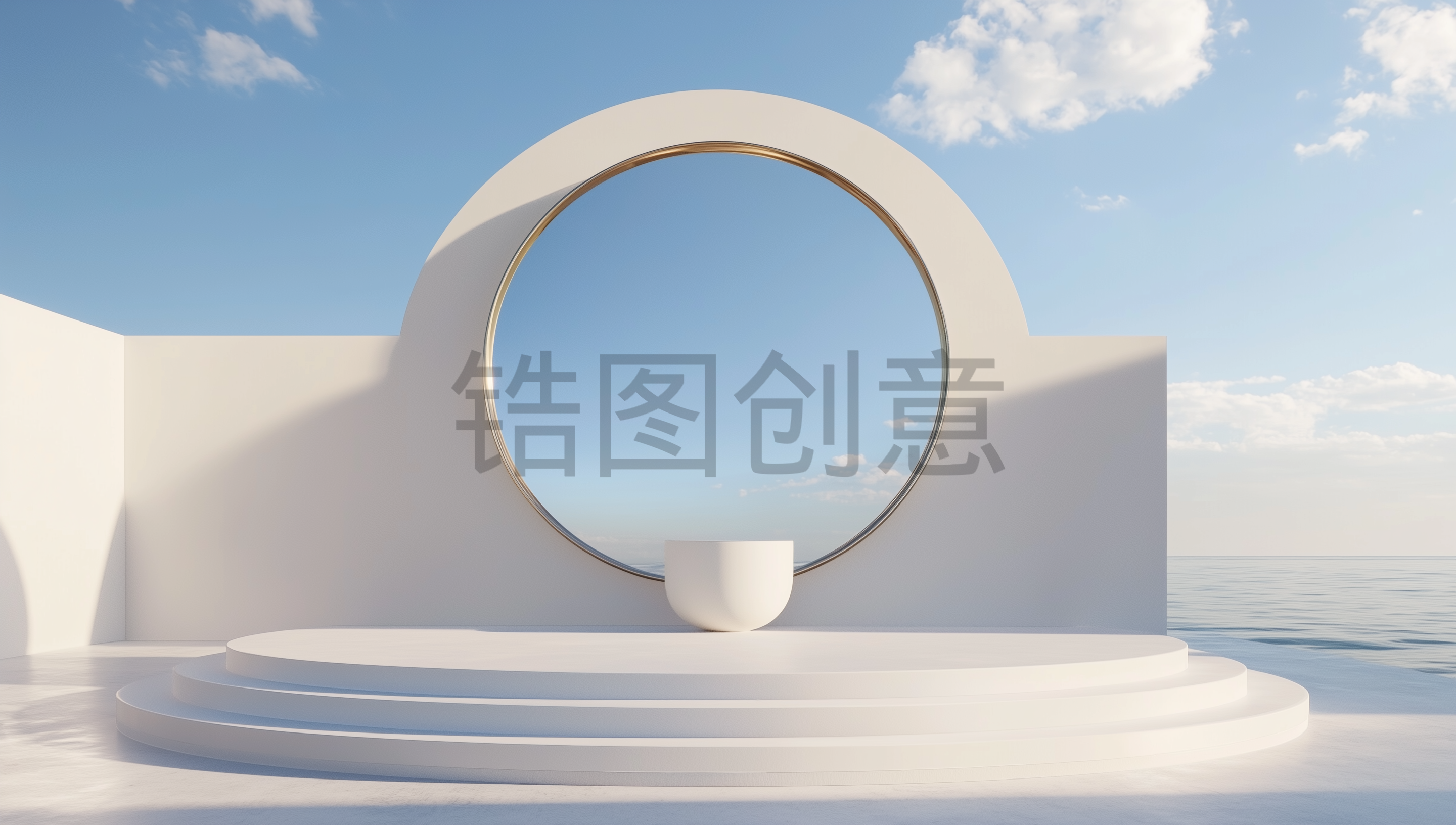 电商蓝天大海夏季C4D圆形展台场景