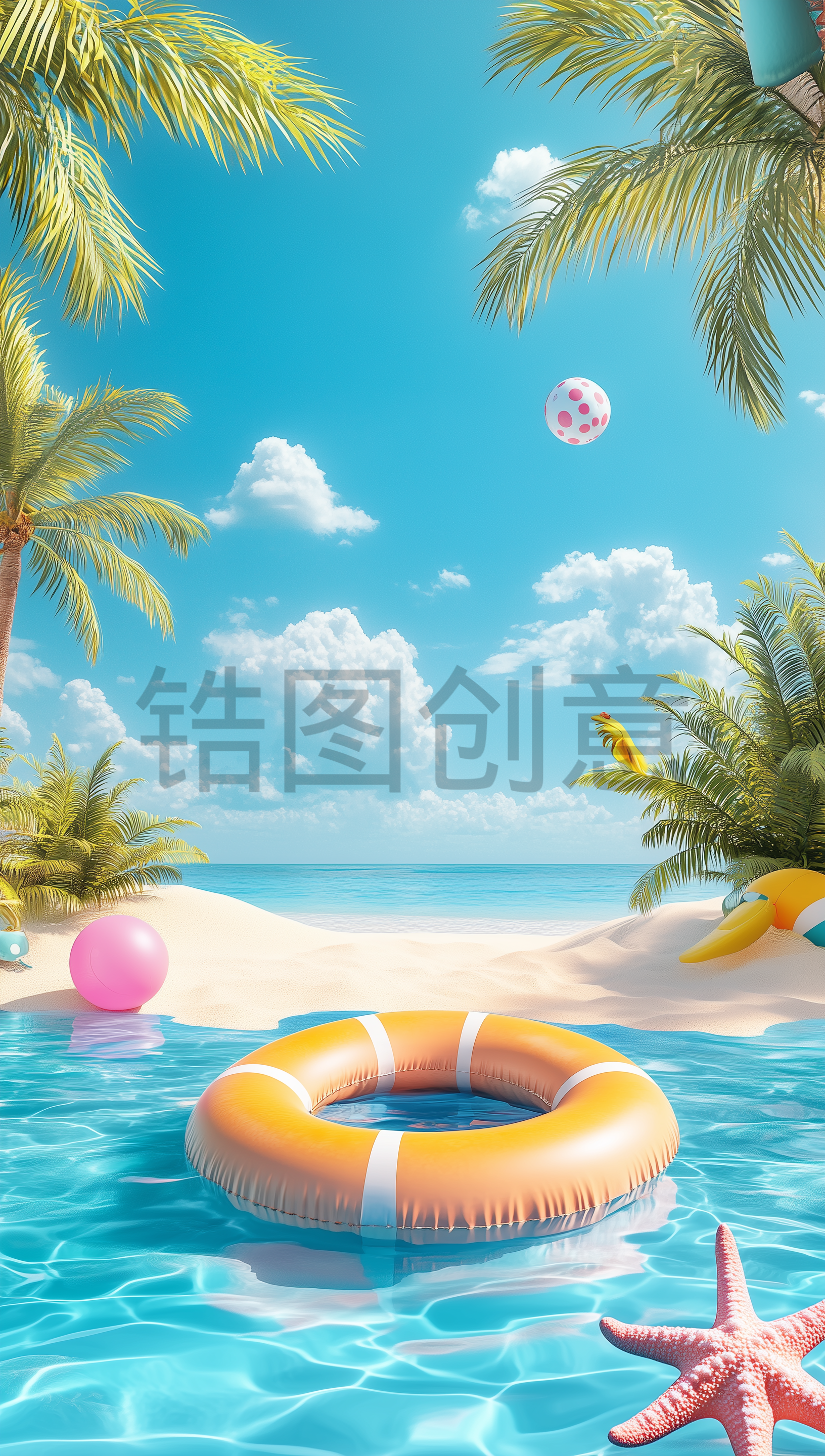 夏天夏季清爽海边旅行元素模型