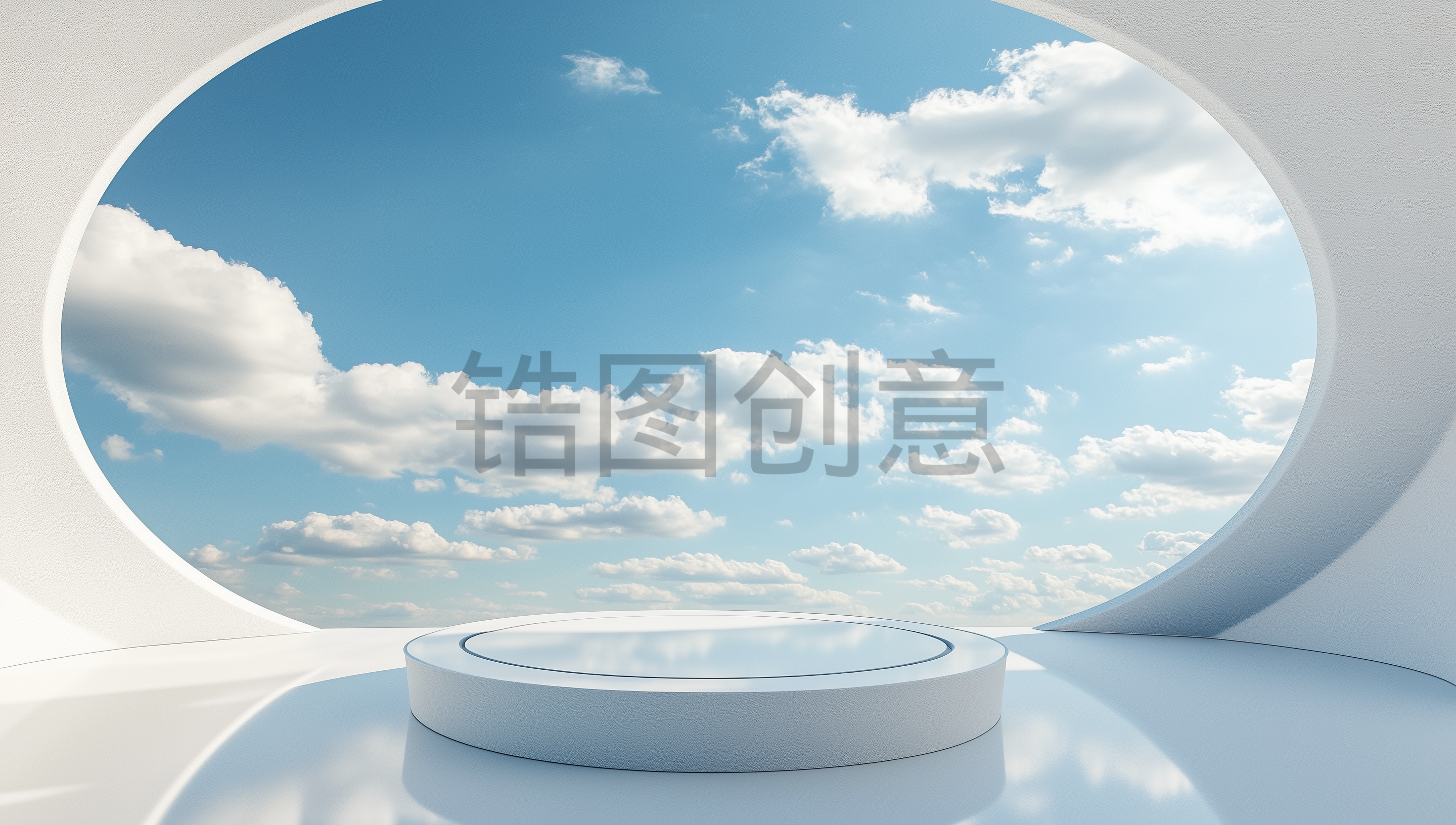 电商蓝天夏季C4D椭圆形展台空间场景