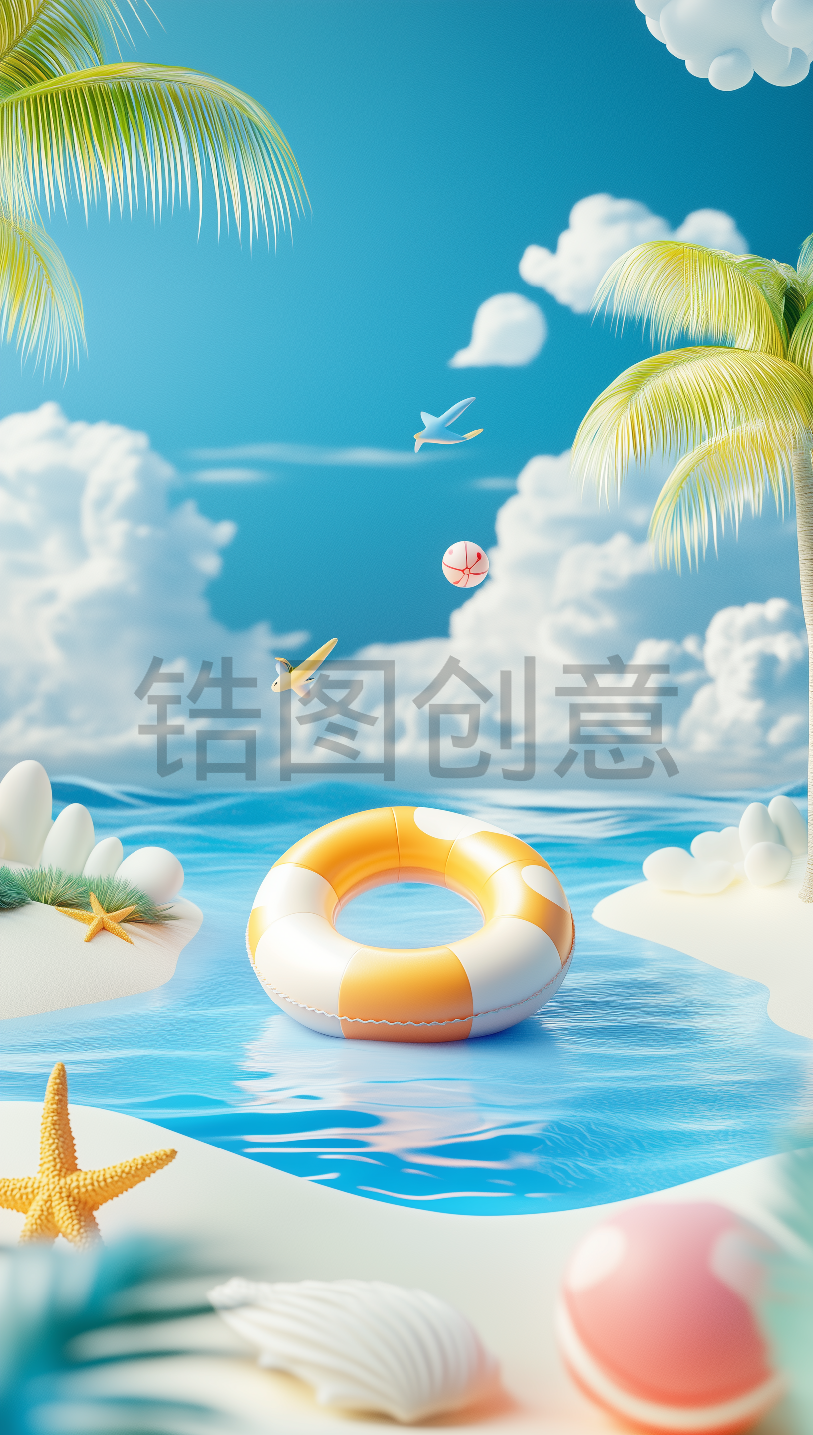电商3D立体夏天夏季夏日海边场景图片