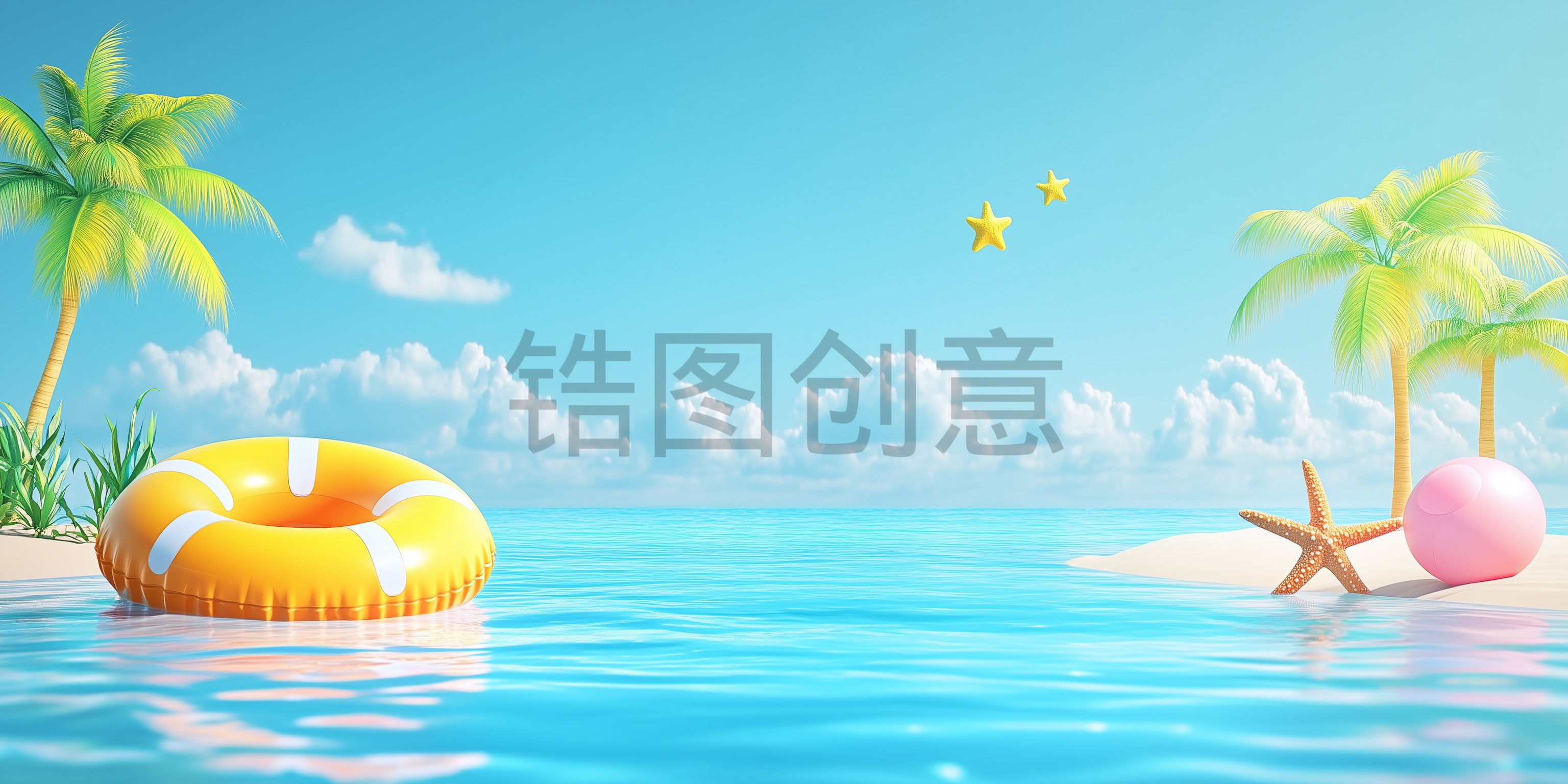 3d电商夏天夏季夏日海边海水凉爽感场景图片