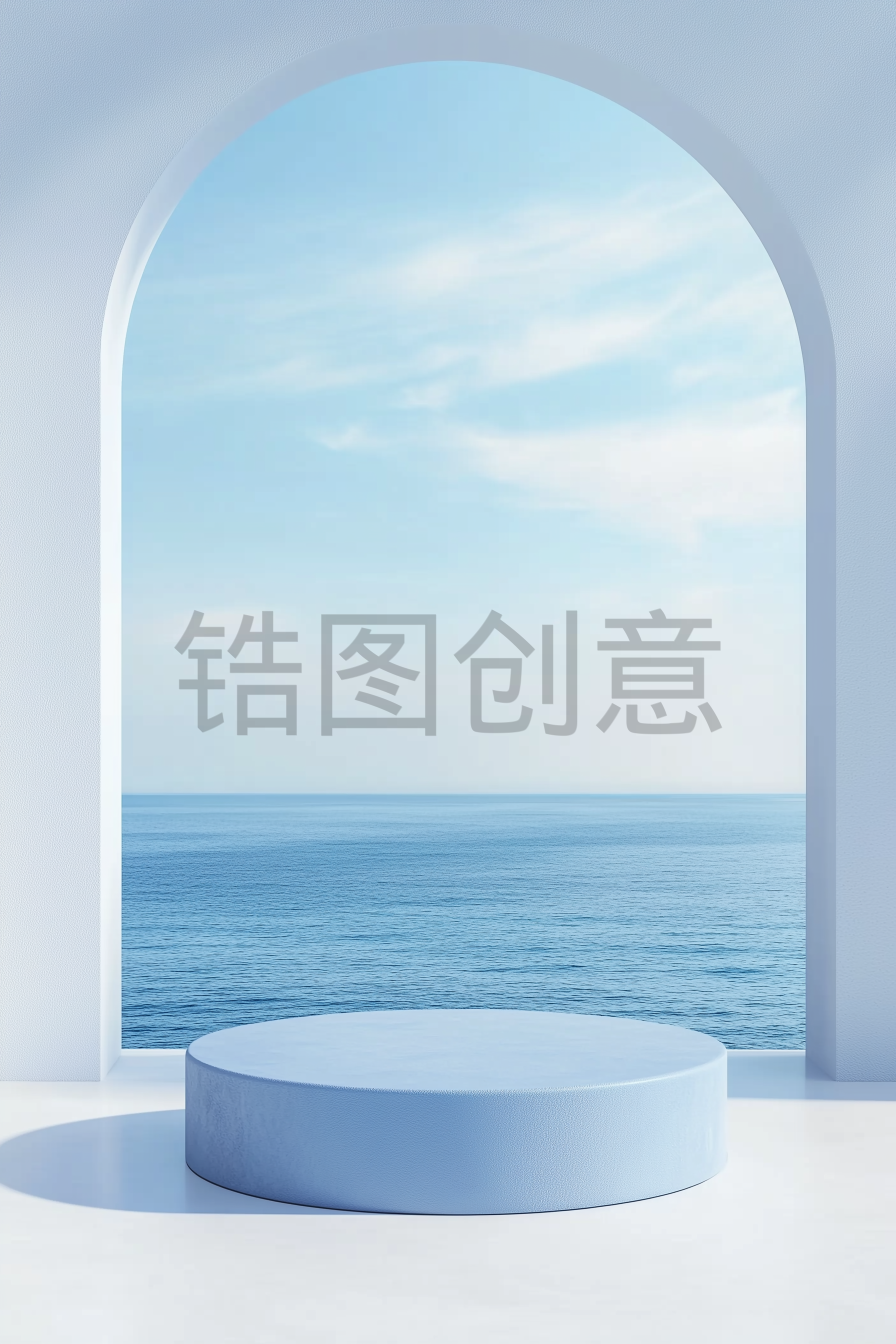 简约电商蓝天大海夏季C4D展台弧形拱门场景