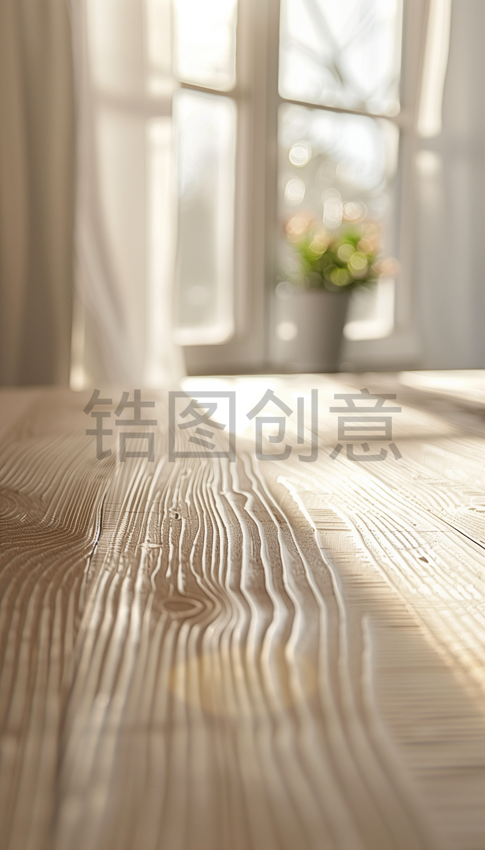 木纹木桌特写阳光照射模糊背景