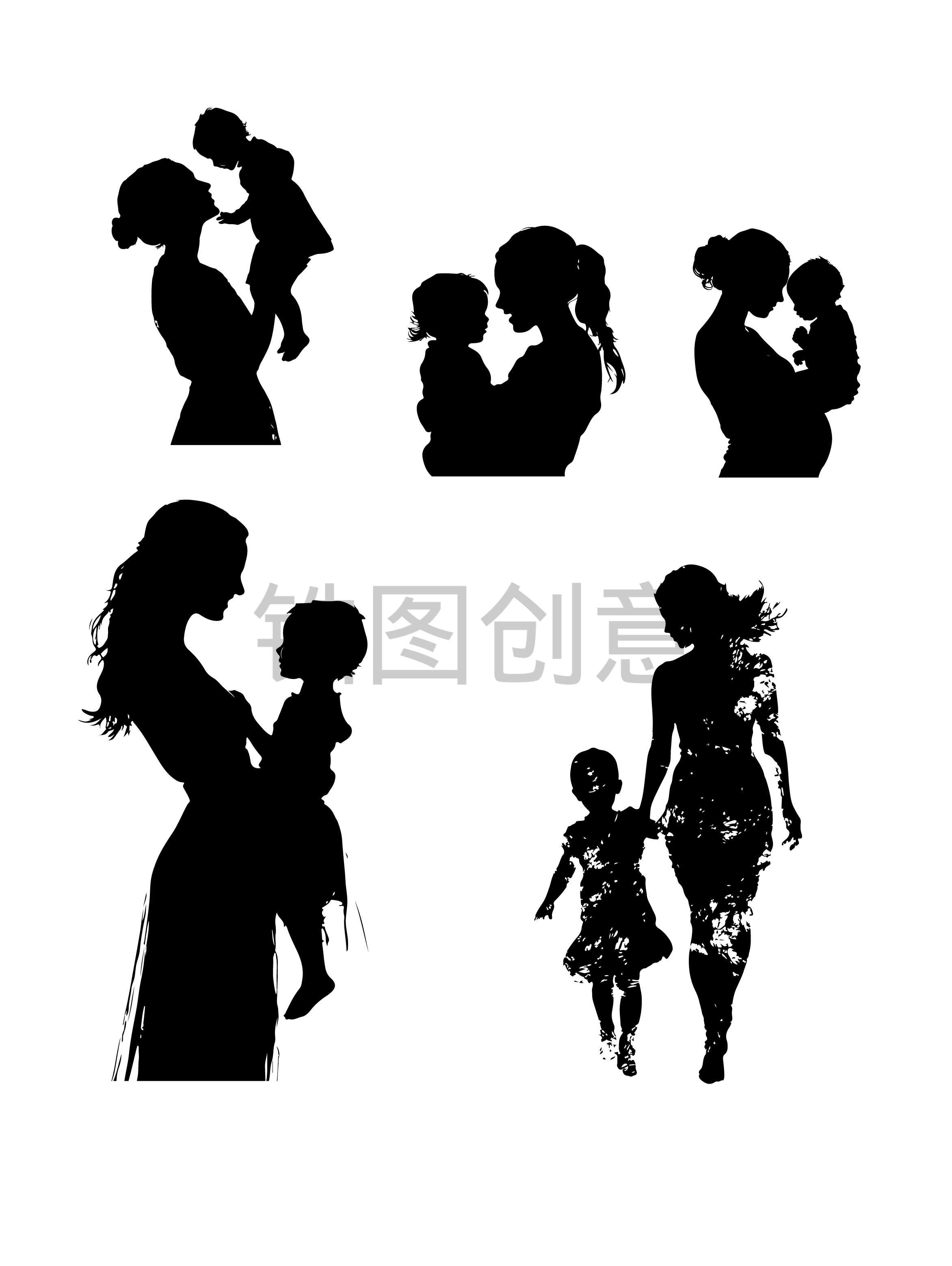 母亲节母子剪影元素