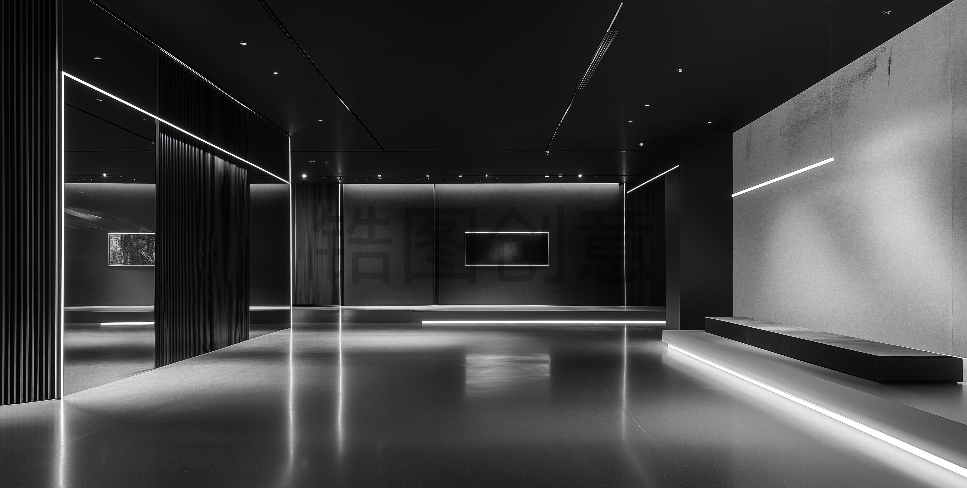 黑色极筒设计现代建筑空间背景