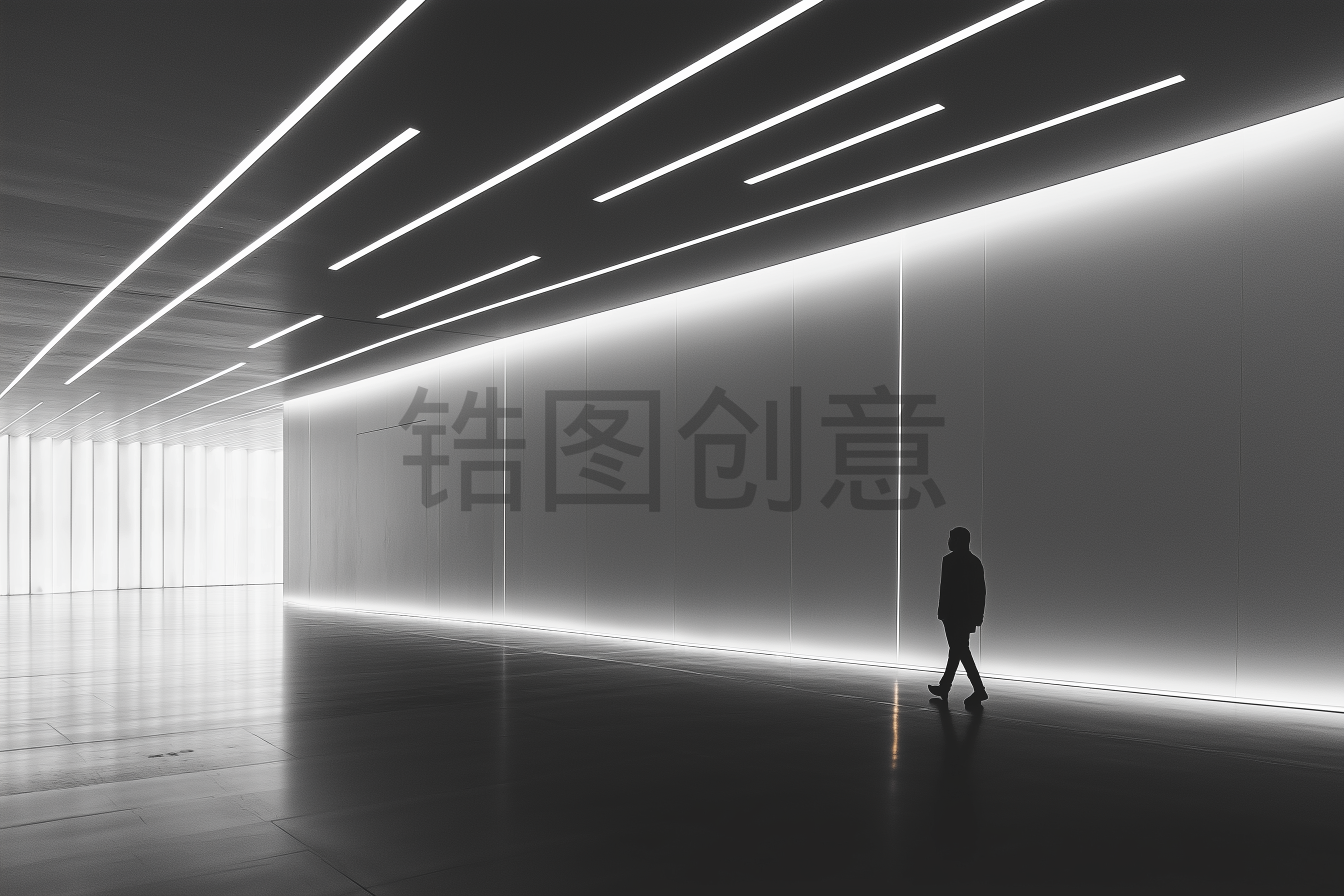 抽象黑白室内背景配有线条的光线，简约的风格，空墙，艺术品优雅简约，当代建筑，摄影筑，时尚简约背景