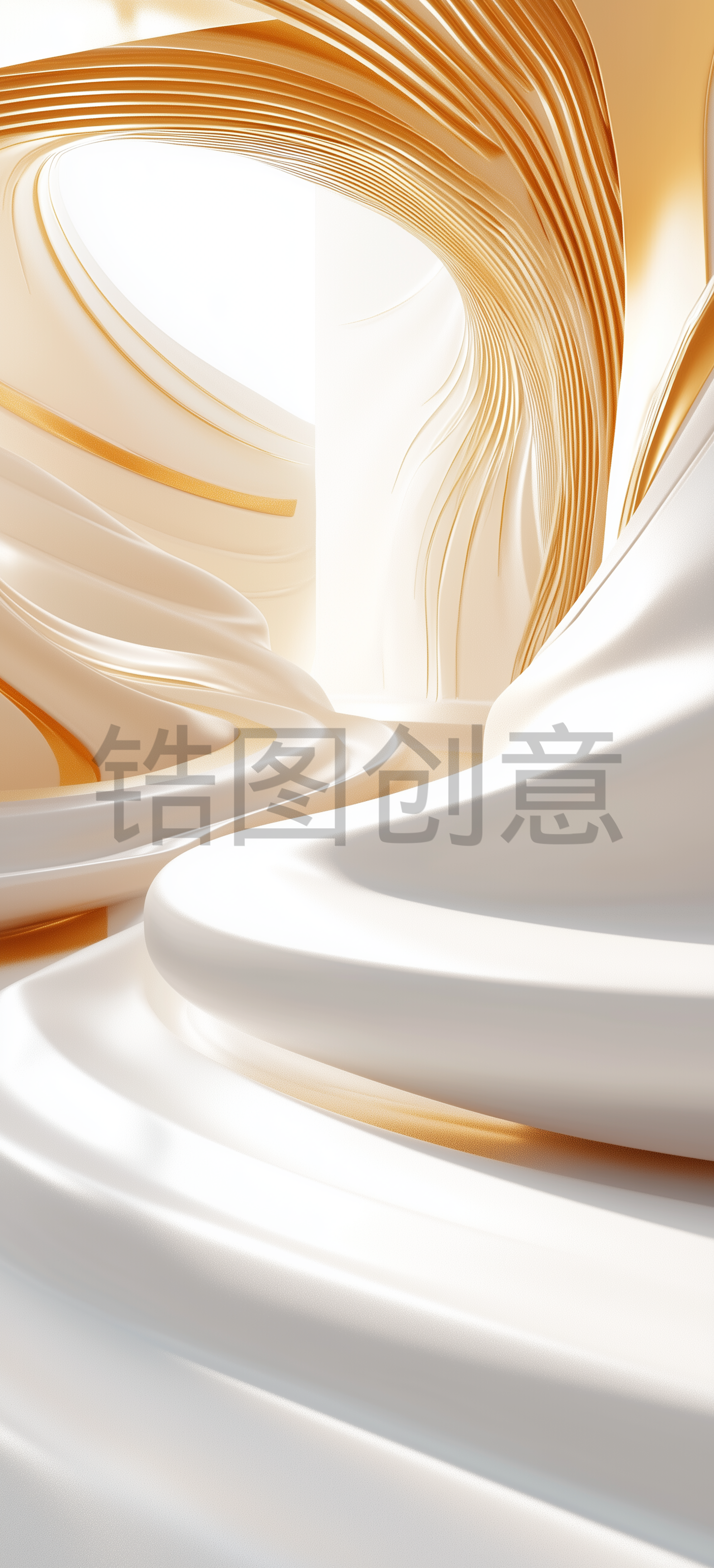 白色金色配色3D抽象形状曲线高端空间产品展示场景背景