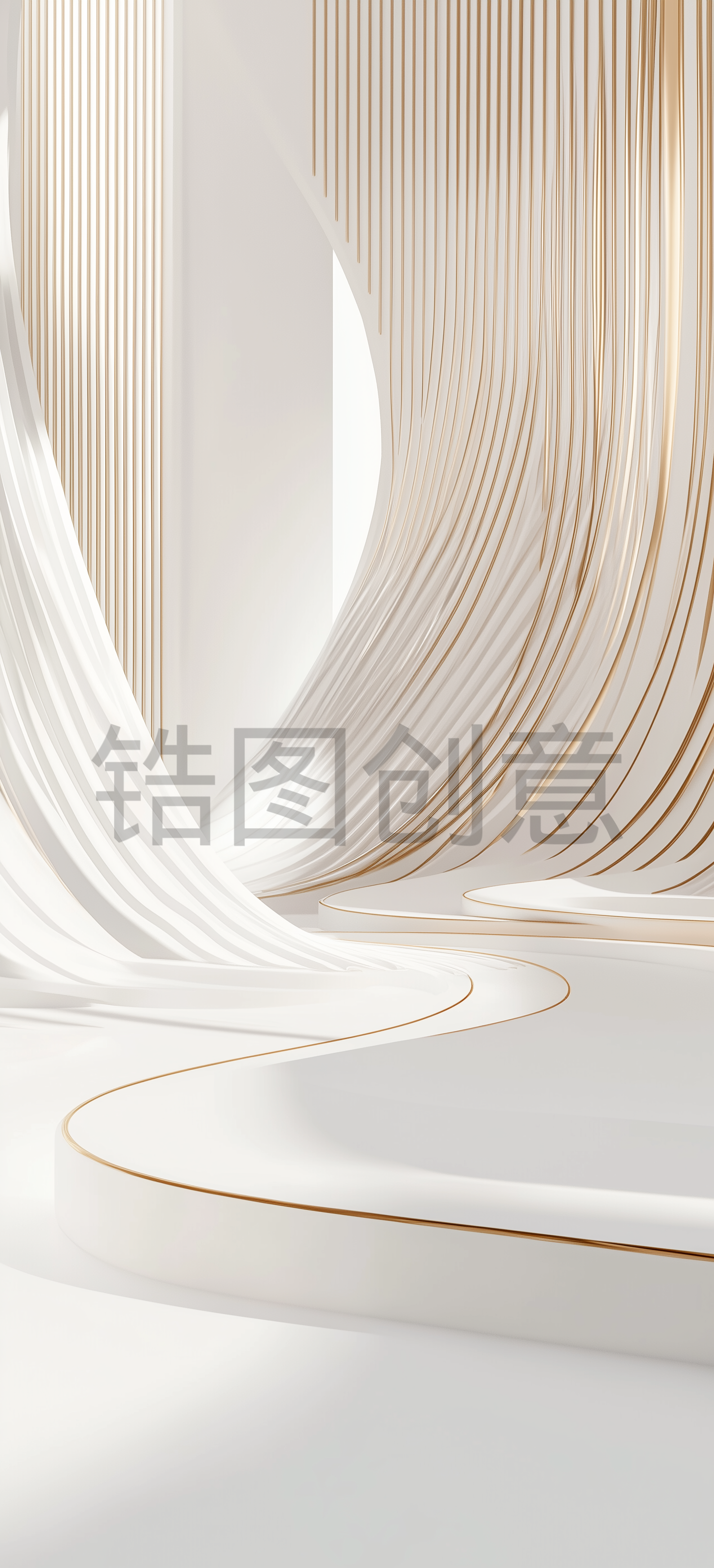 白色金色配色3D抽象形状曲线高端空间产品展示场景背景