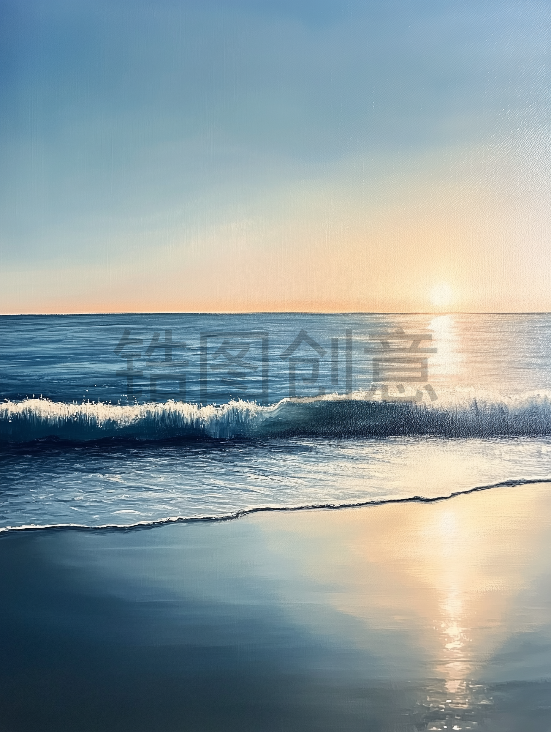 宁静的海滩日出场景太阳海浪沙滩天空海面大自然写实背景