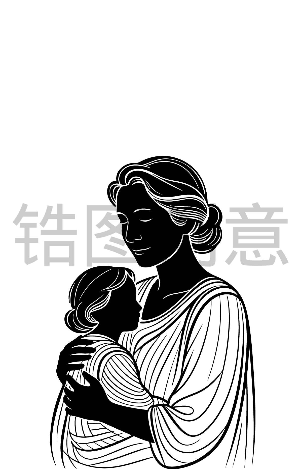 母亲抱着婴儿人物线稿剪影母婴元素
