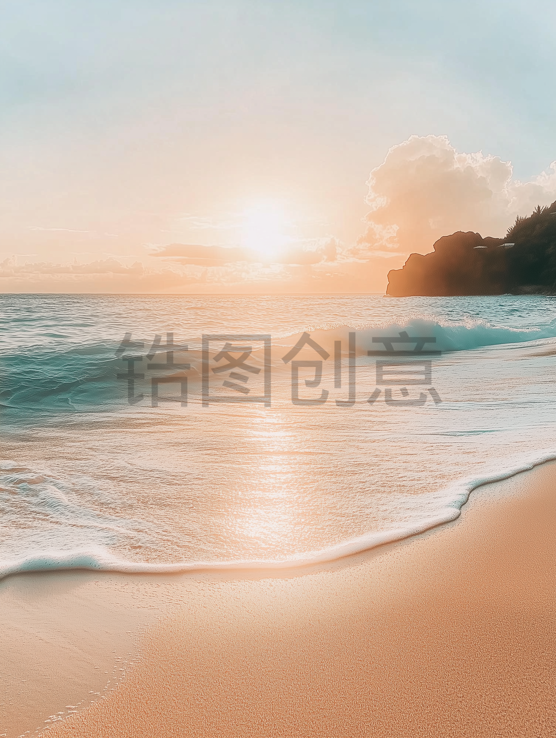 海滩日出场景太阳海浪沙滩天空海面大自然写实背景