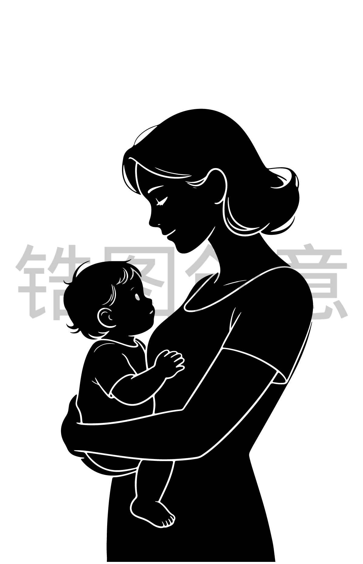 母亲抱着婴儿人物线稿剪影元素