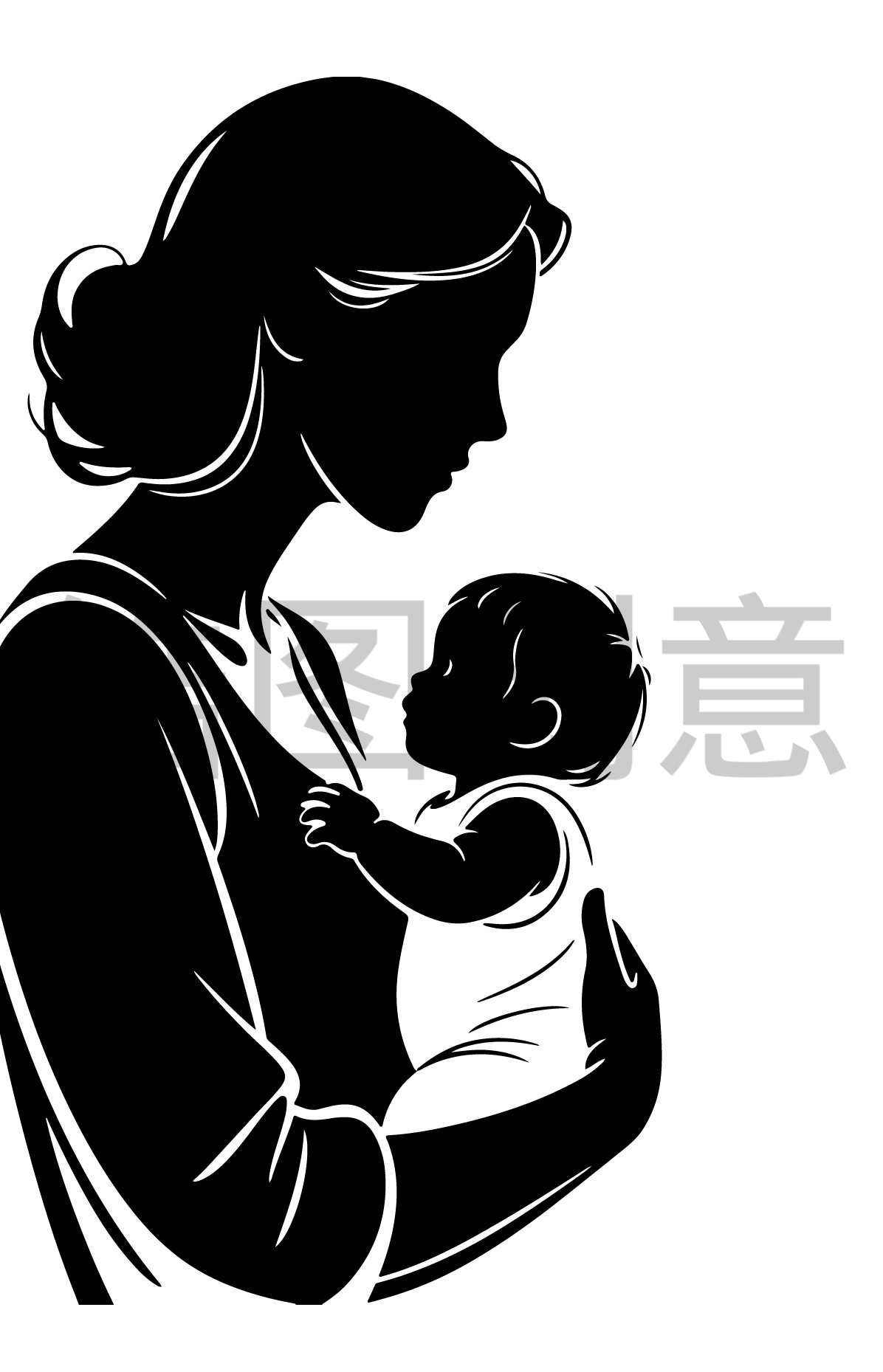 母亲抱着婴儿人物线稿剪影母婴元素
