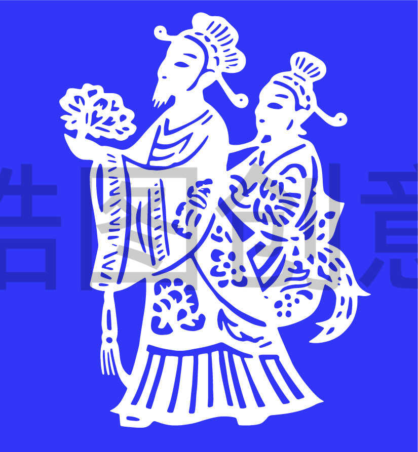 中国传统剪纸剪影矢量图