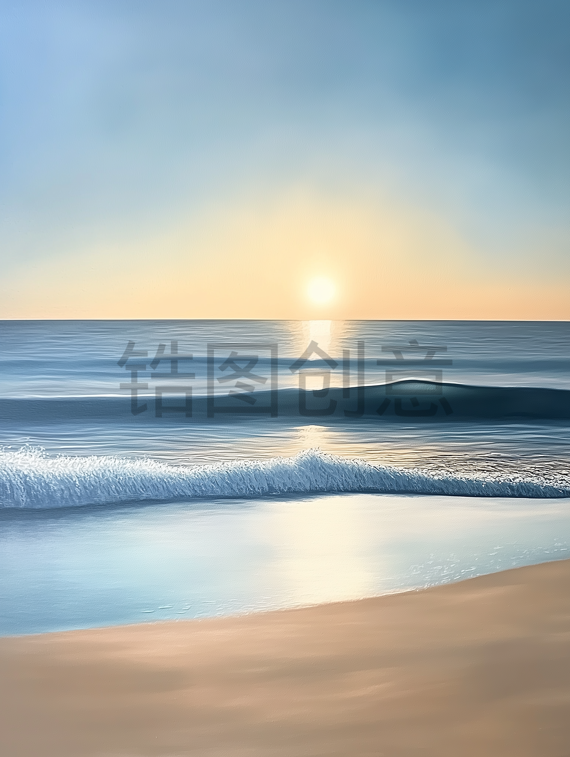 宁静的海滩日出场景太阳海浪沙滩天空海面大自然写实背景