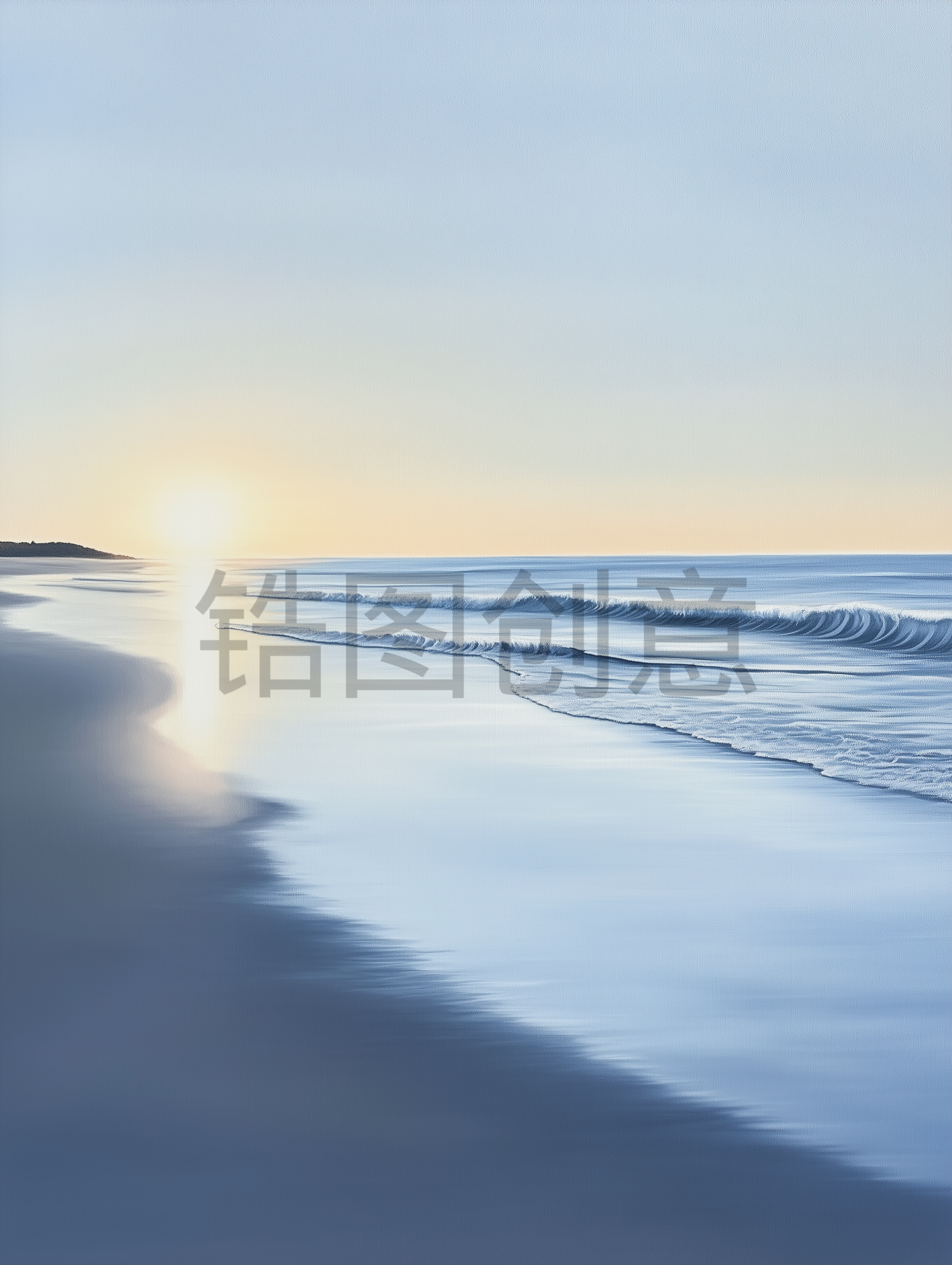 宁静的海滩日出场景太阳海浪沙滩天空海面大自然写实背景