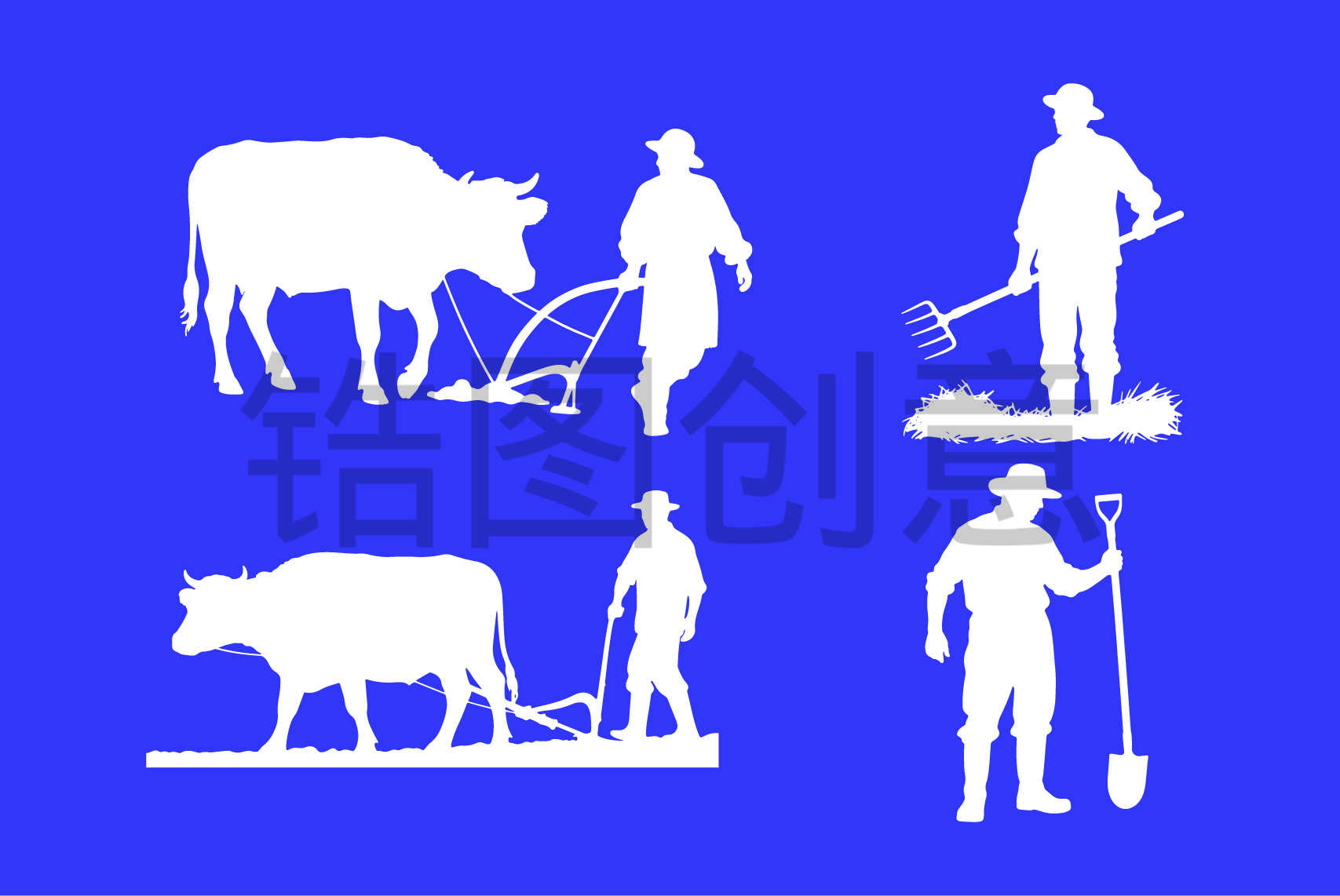 51劳动节耕牛农民建筑工人人物剪影