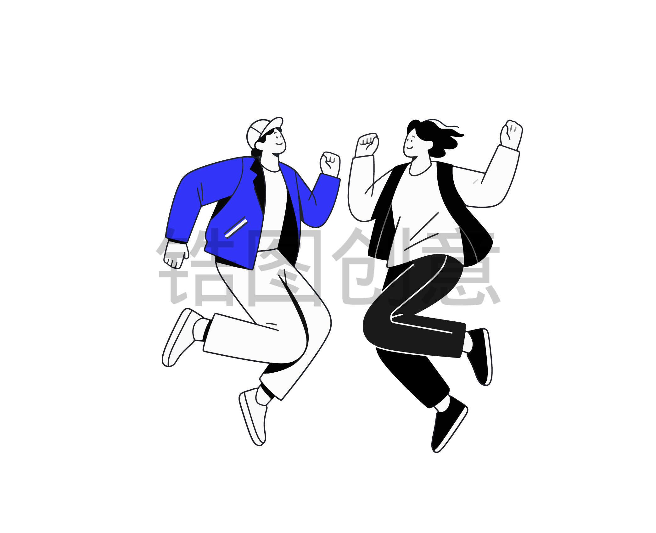 卡通系列-扁平插画潮流年轻活力人物贴纸